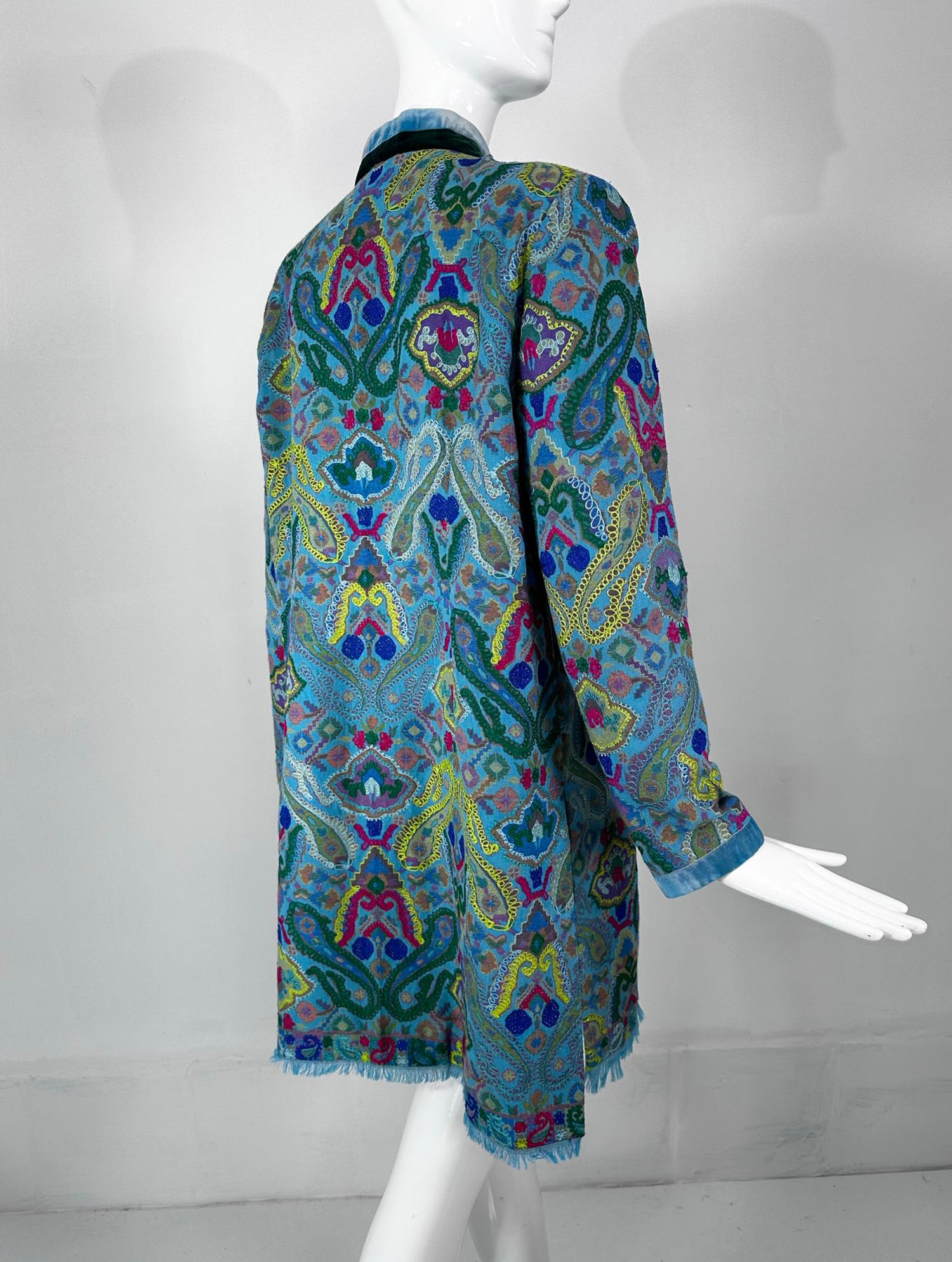 Bohemian Ethnic Woven & Embroidered Wool Fringe Hem Coat  2