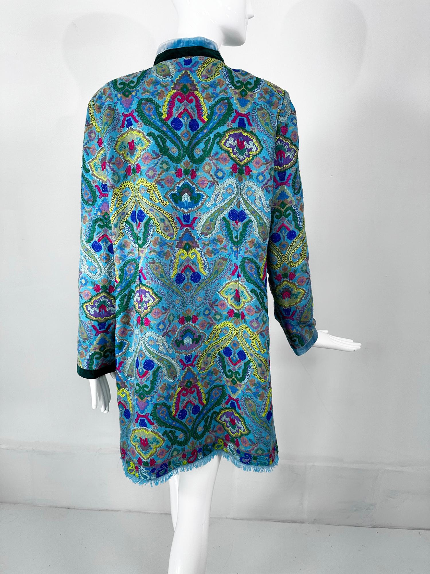 Bohemian Ethnic Woven & Embroidered Wool Fringe Hem Coat  4