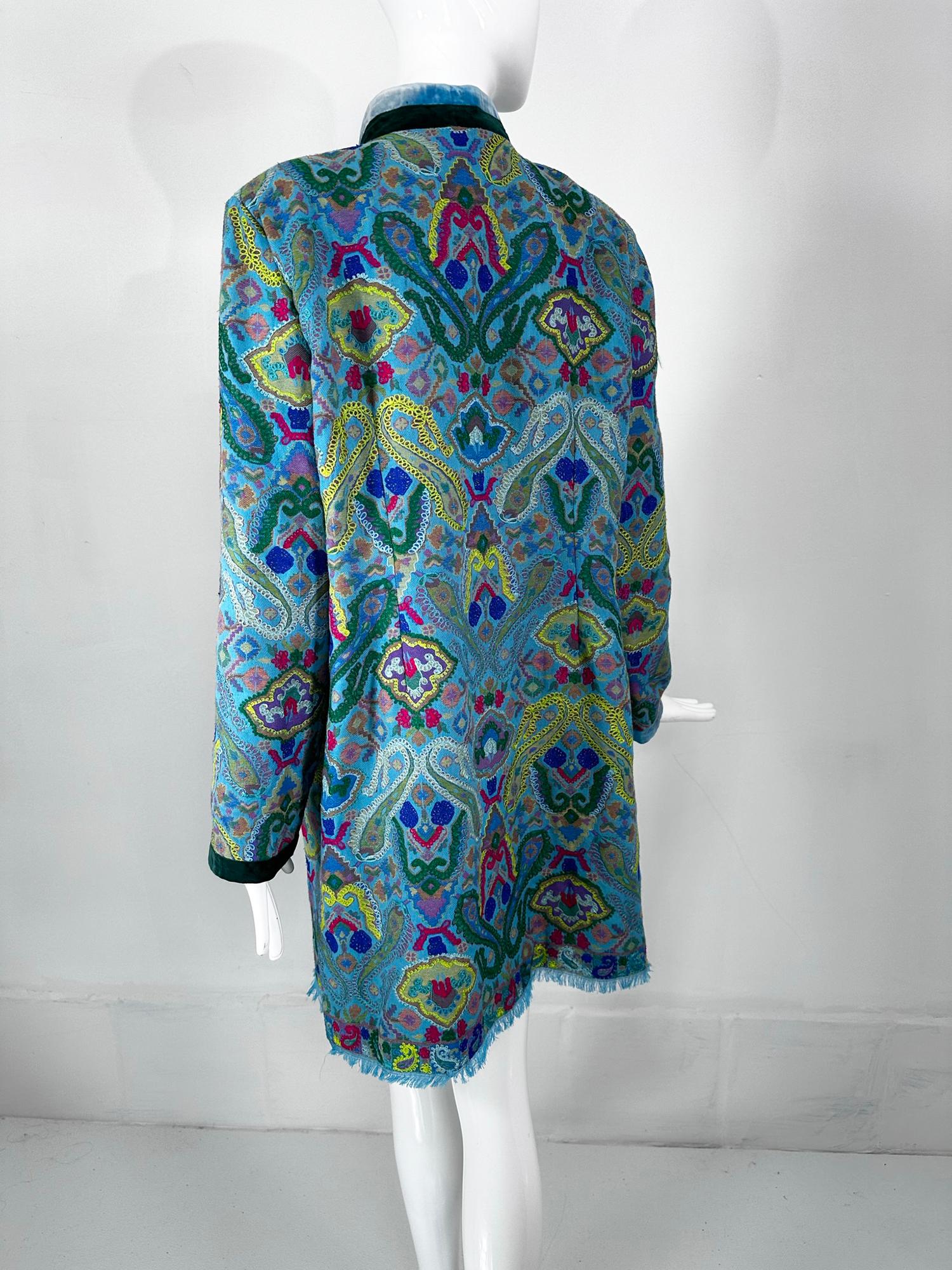 Bohemian Ethnic Woven & Embroidered Wool Fringe Hem Coat  5