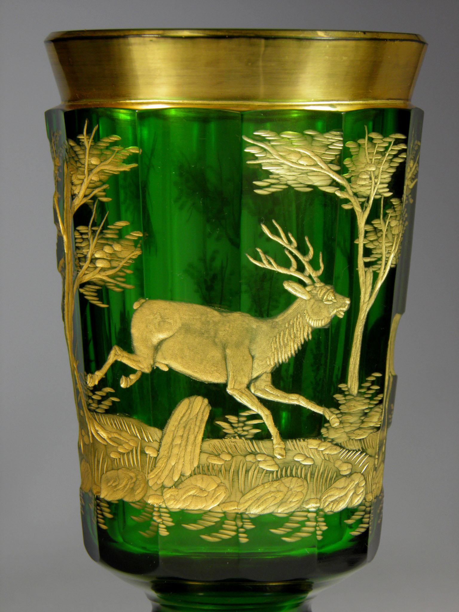 Bohemian European Glass Goblet Hunting Motive, 19th Century 2