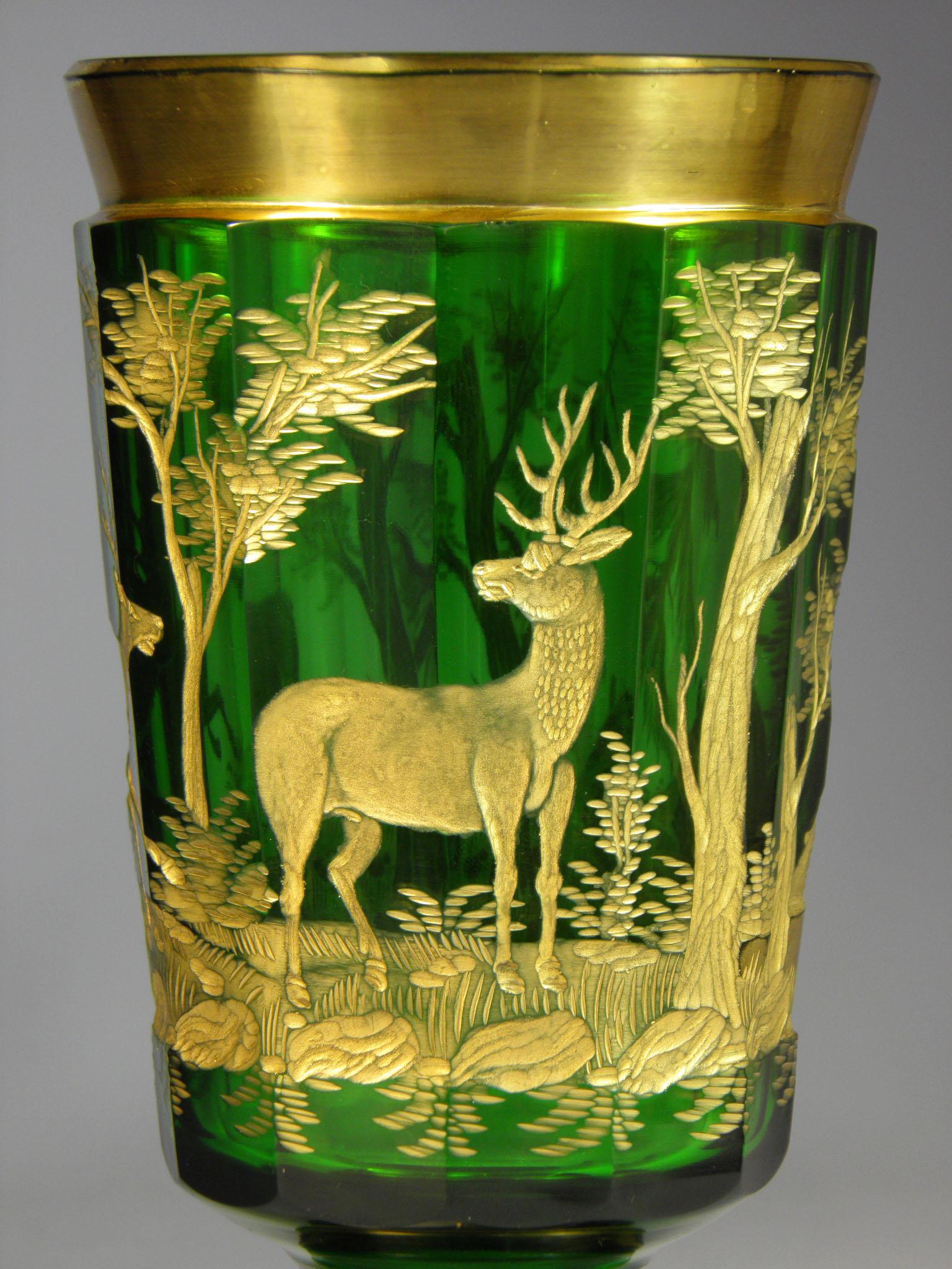 Bohemian European Glass Goblet Hunting Motive, 19th Century 3