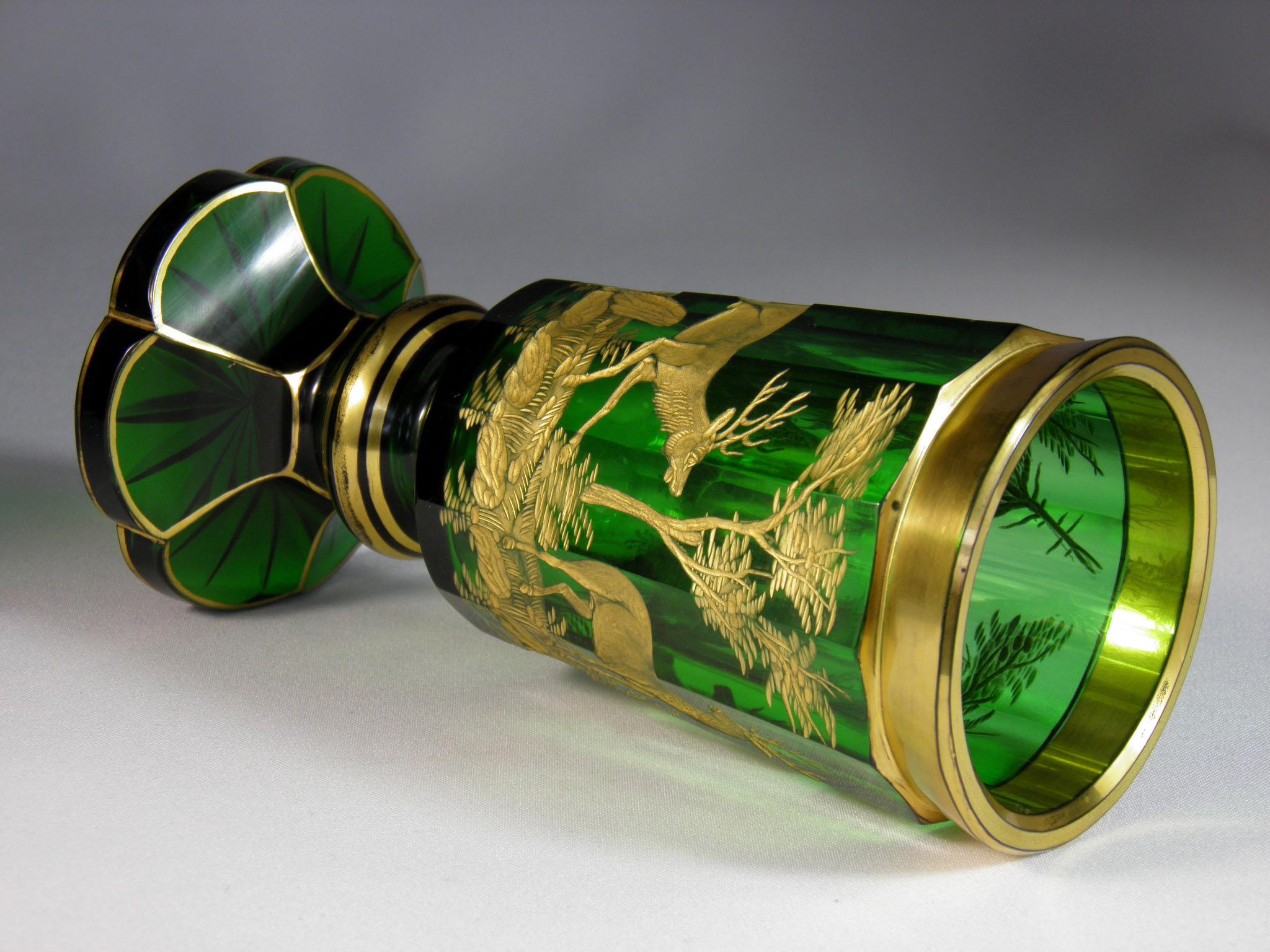 Bohemian European Glass Goblet Hunting Motive, 19th Century 5