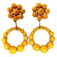 Bohemian European Mod Enamel Ball Bead Cluster Dangle Earrings 18kt