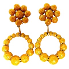 Bohemian European Mod Enamel Ball Bead Cluster Dangle Earrings 18kt*