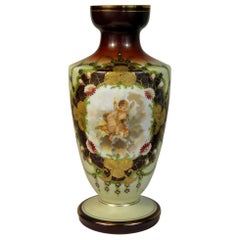 Bohemian European Opal Vase Floral Cupid Decor, 19th-20th Century