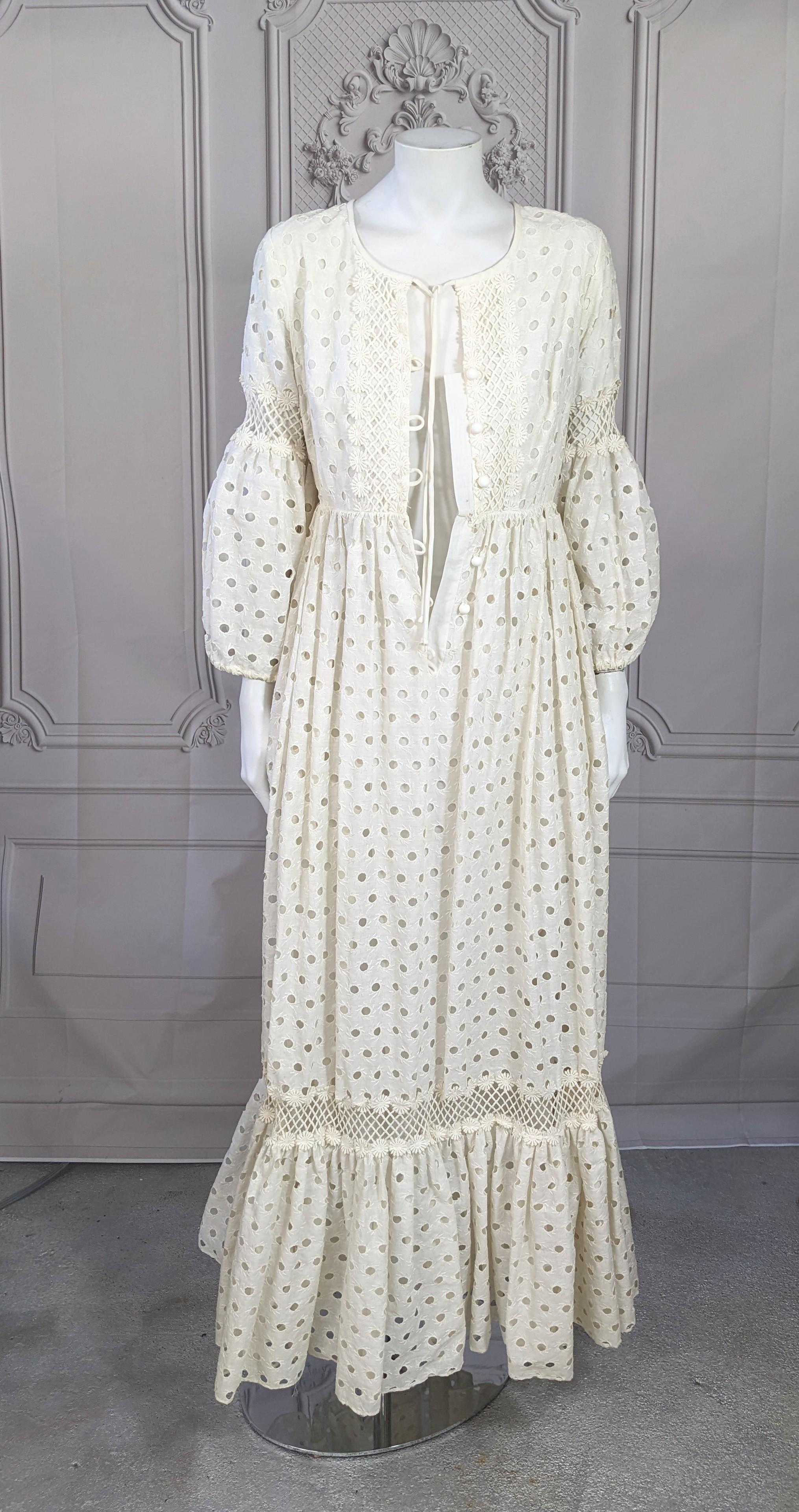Bohemian Eyelet Lace Maxi Dress In Good Condition For Sale In New York, NY