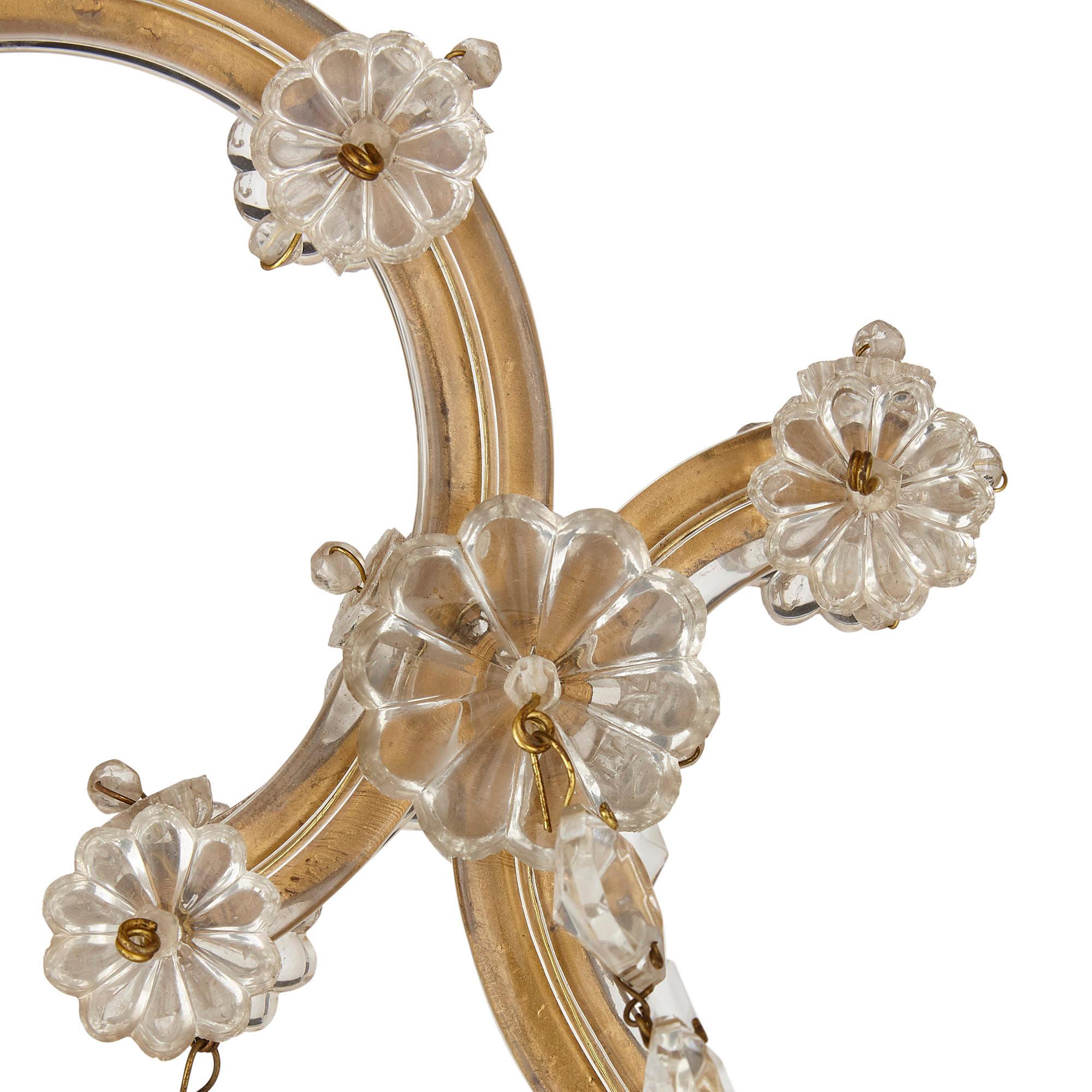 Gilt Bohemian Facet Cut Glass Rococo Style Chandelier For Sale