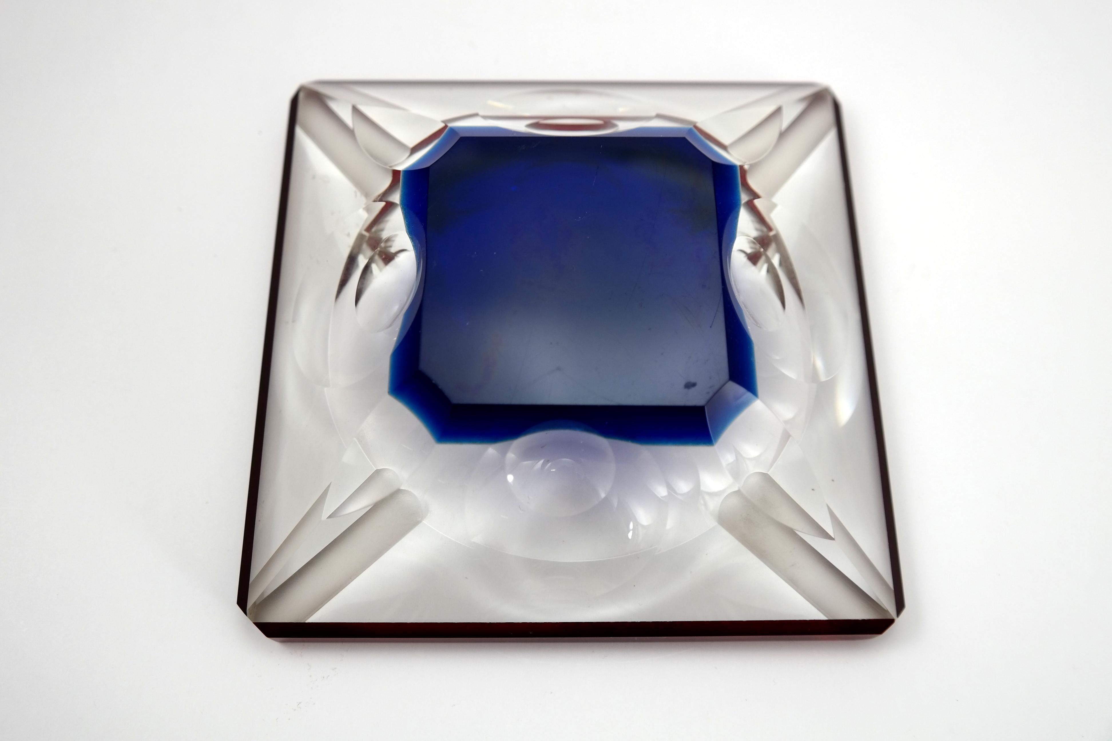 Bohemian Faceted Glass Ashtray, 1970s In Good Condition In Budapest, HU