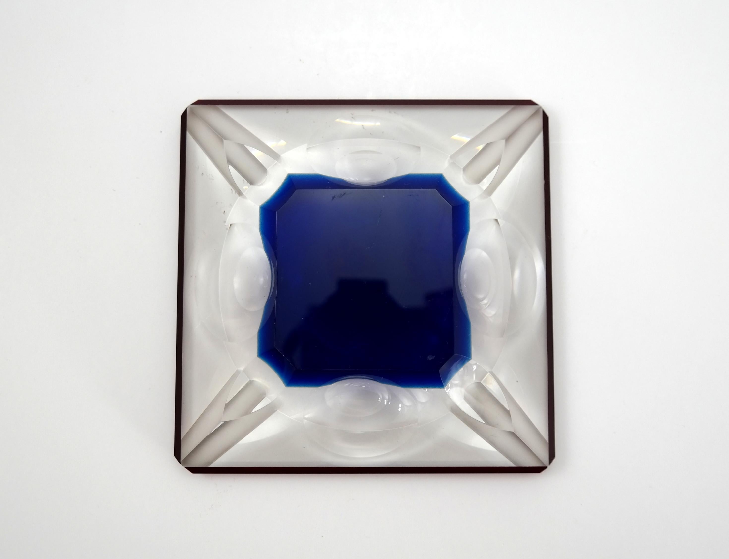 20th Century Bohemian Faceted Glass Ashtray, 1970s