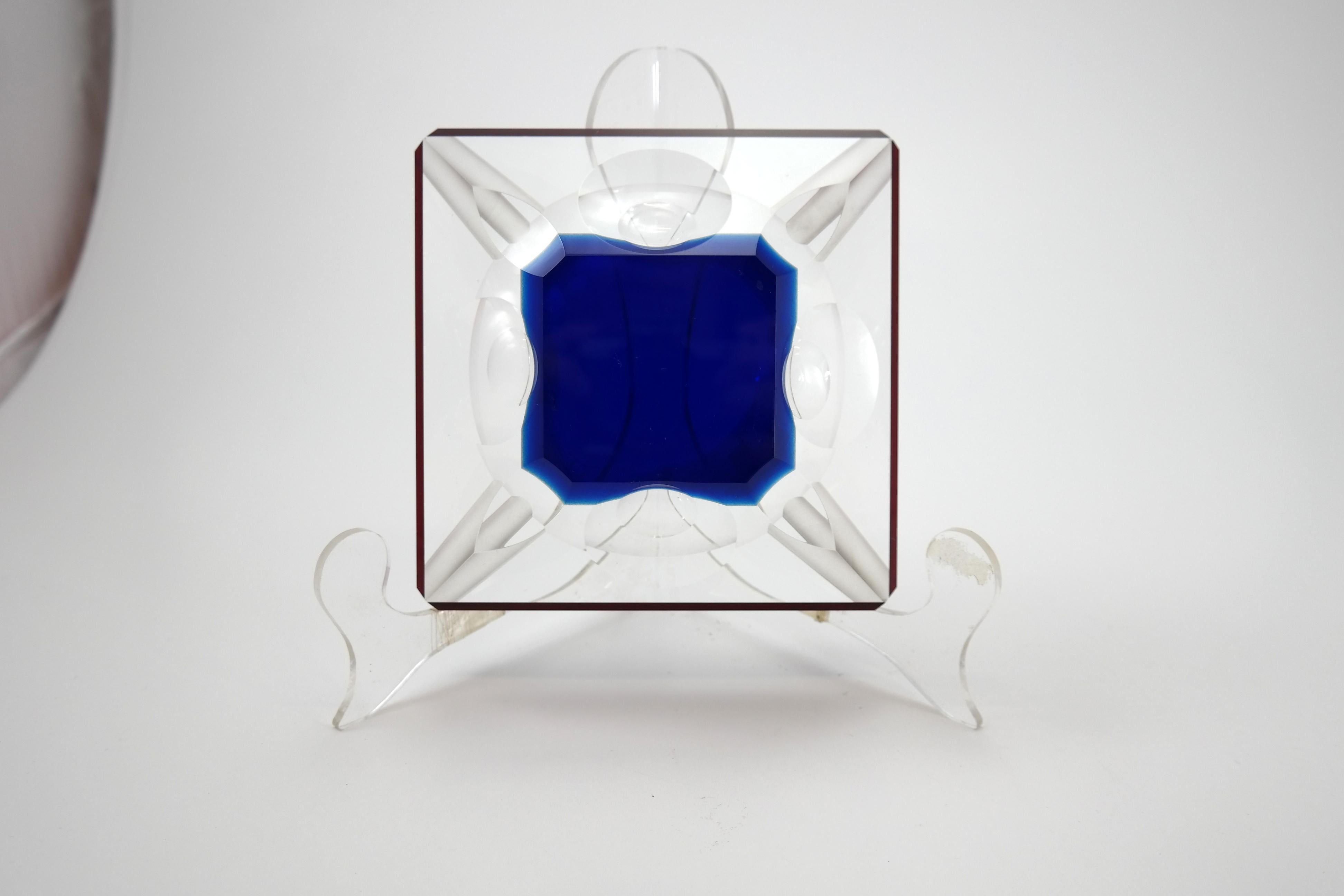Bohemian Faceted Glass Ashtray, 1970s 1