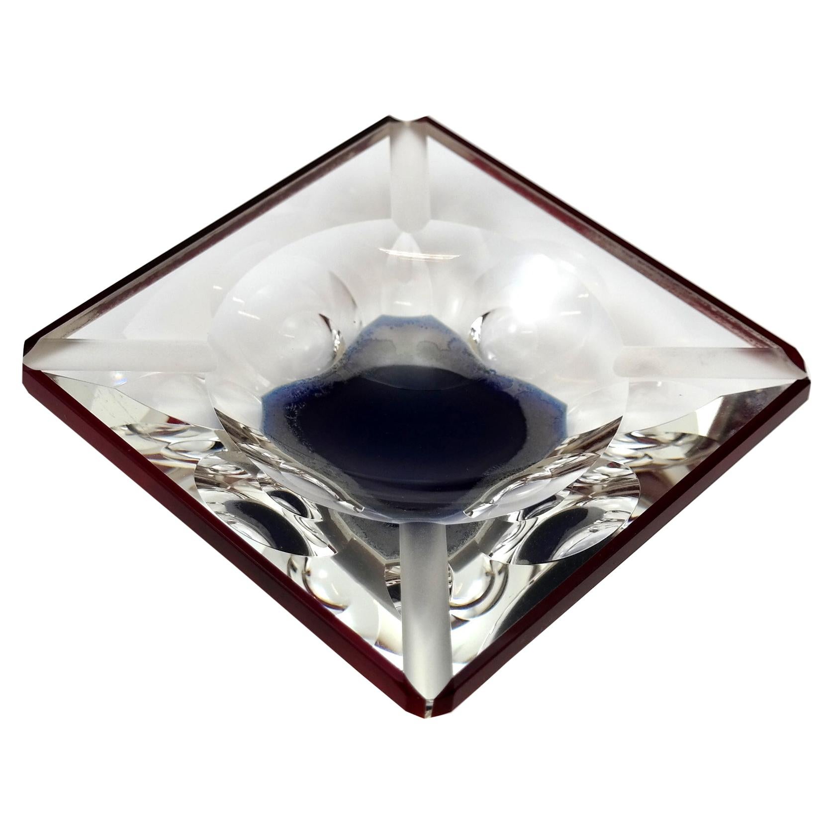 Bohemian Faceted Glass Ashtray, 1970s