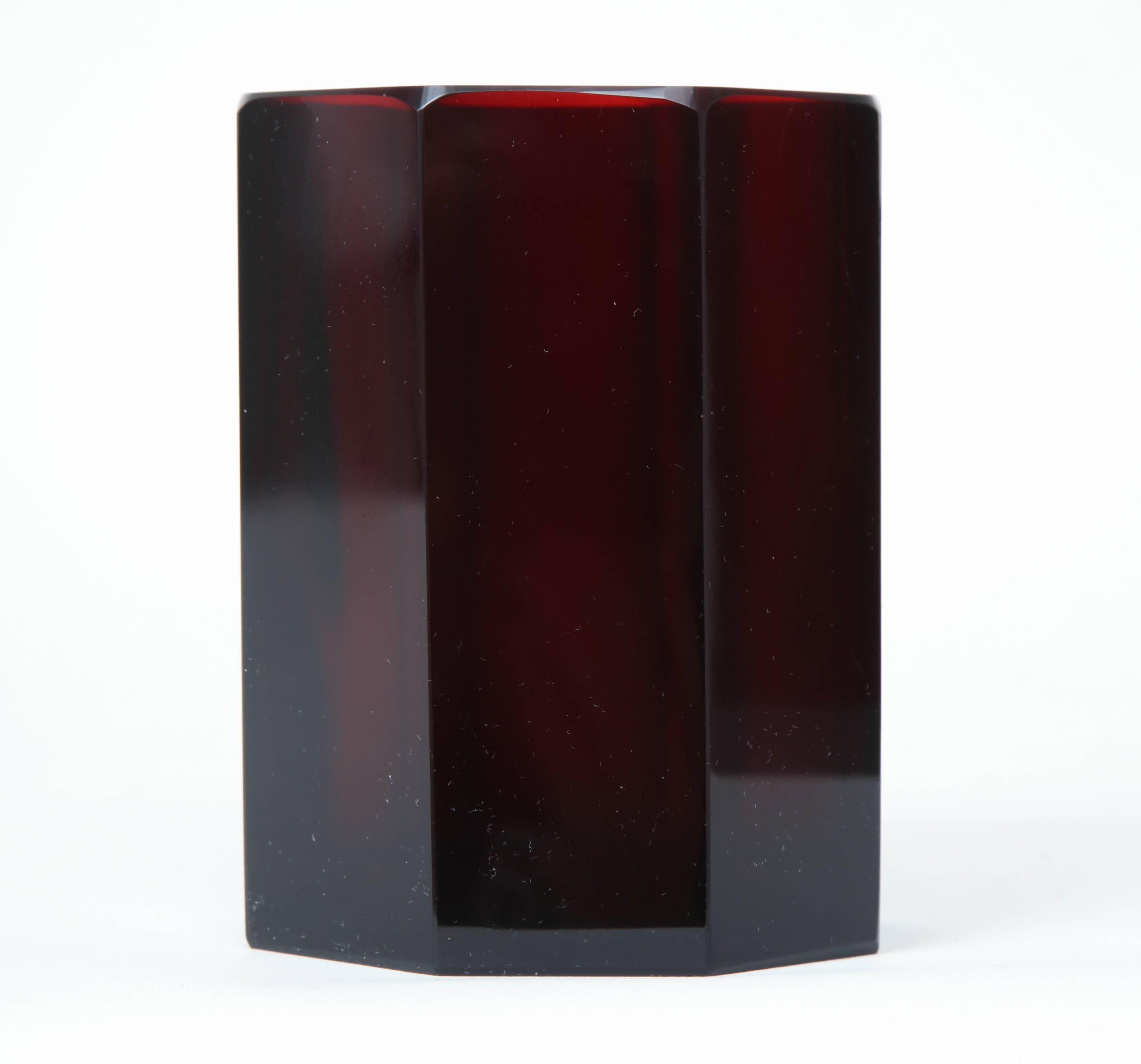 Bohemian faceted ruby glass, circa 1930s.