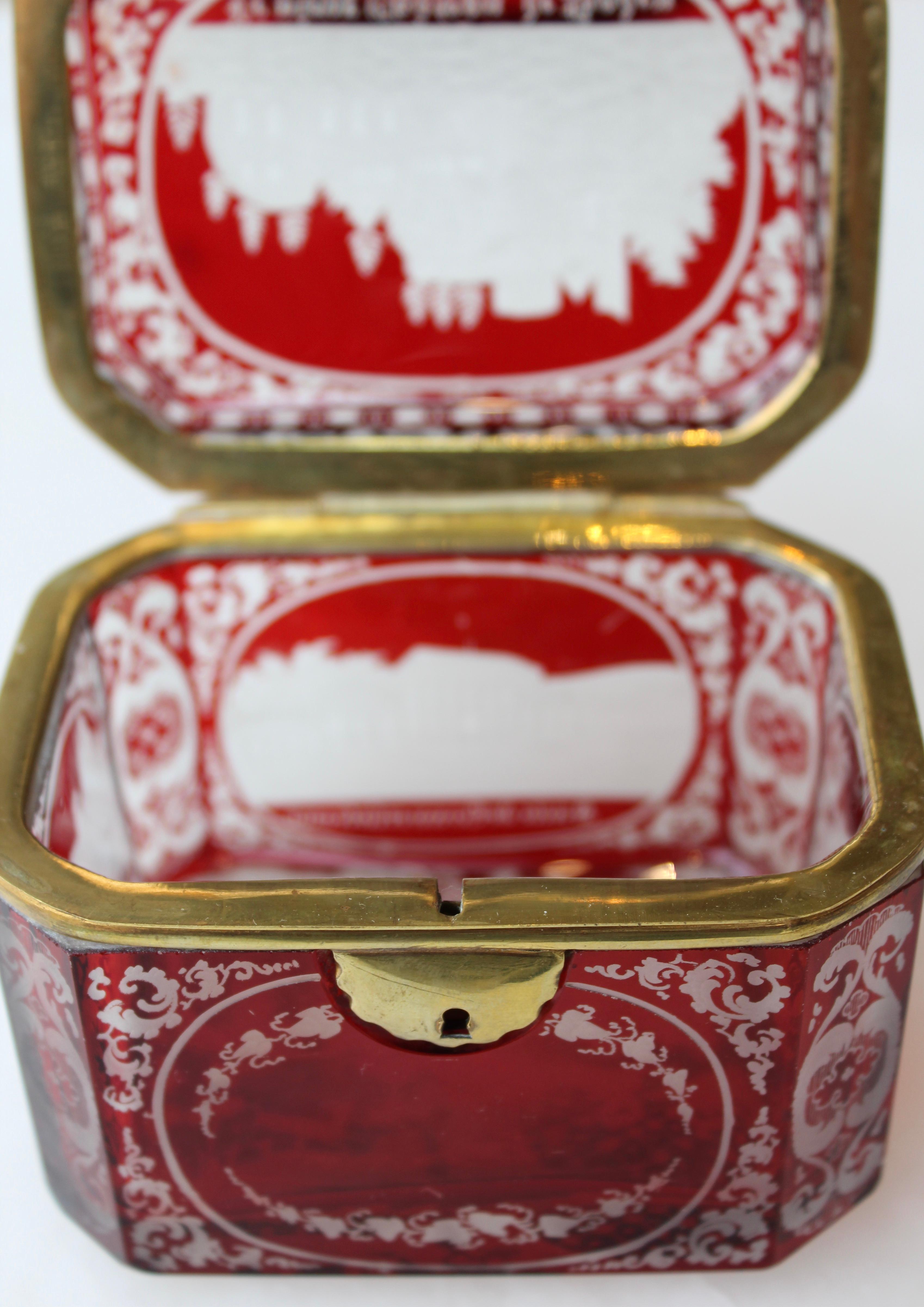 Bohemian Flash Cut Ruby Glass Souvenir Box, circa 1880 For Sale 5