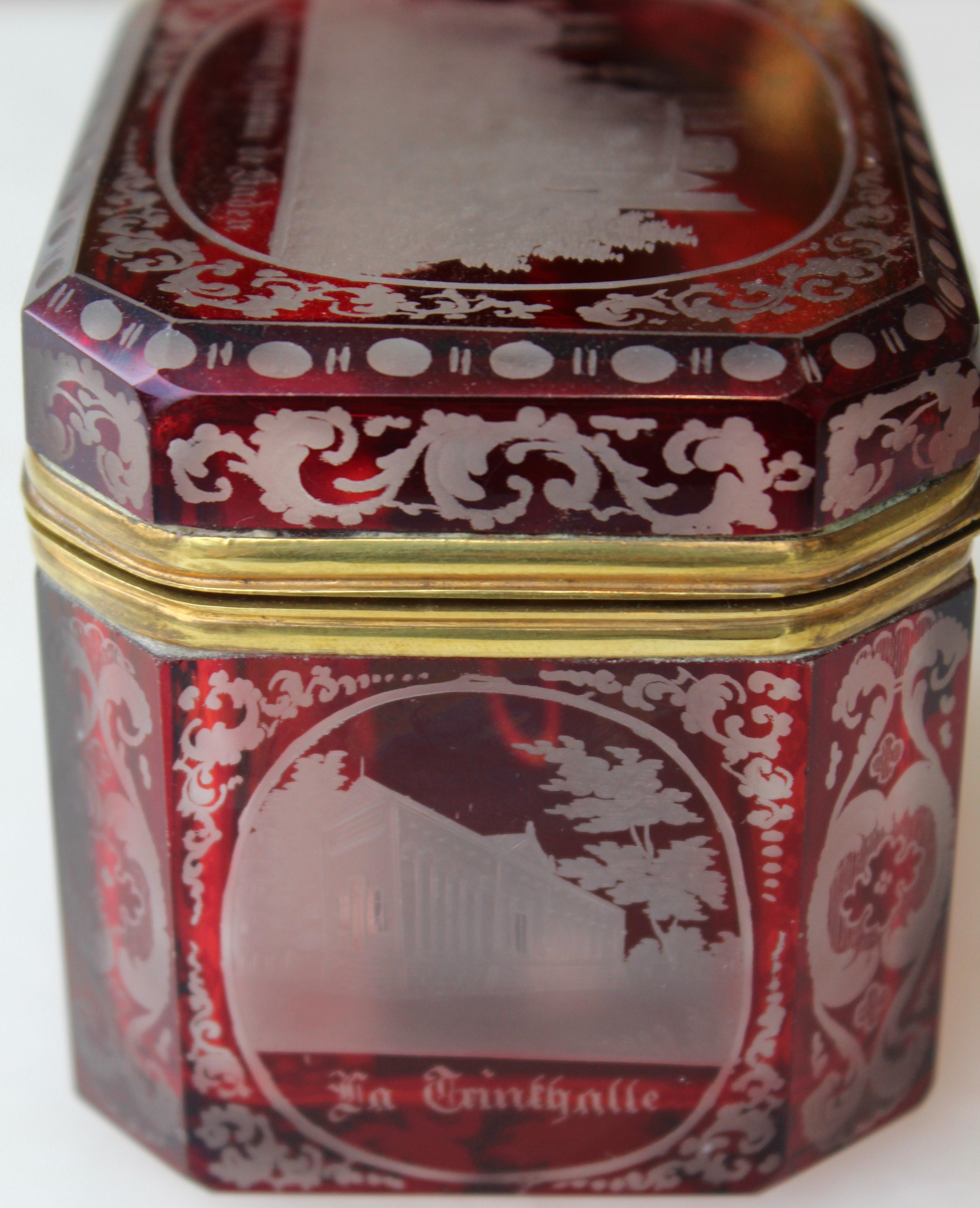 Bohemian Flash Cut Ruby Glass Souvenir Box, circa 1880 In Good Condition For Sale In London, GB