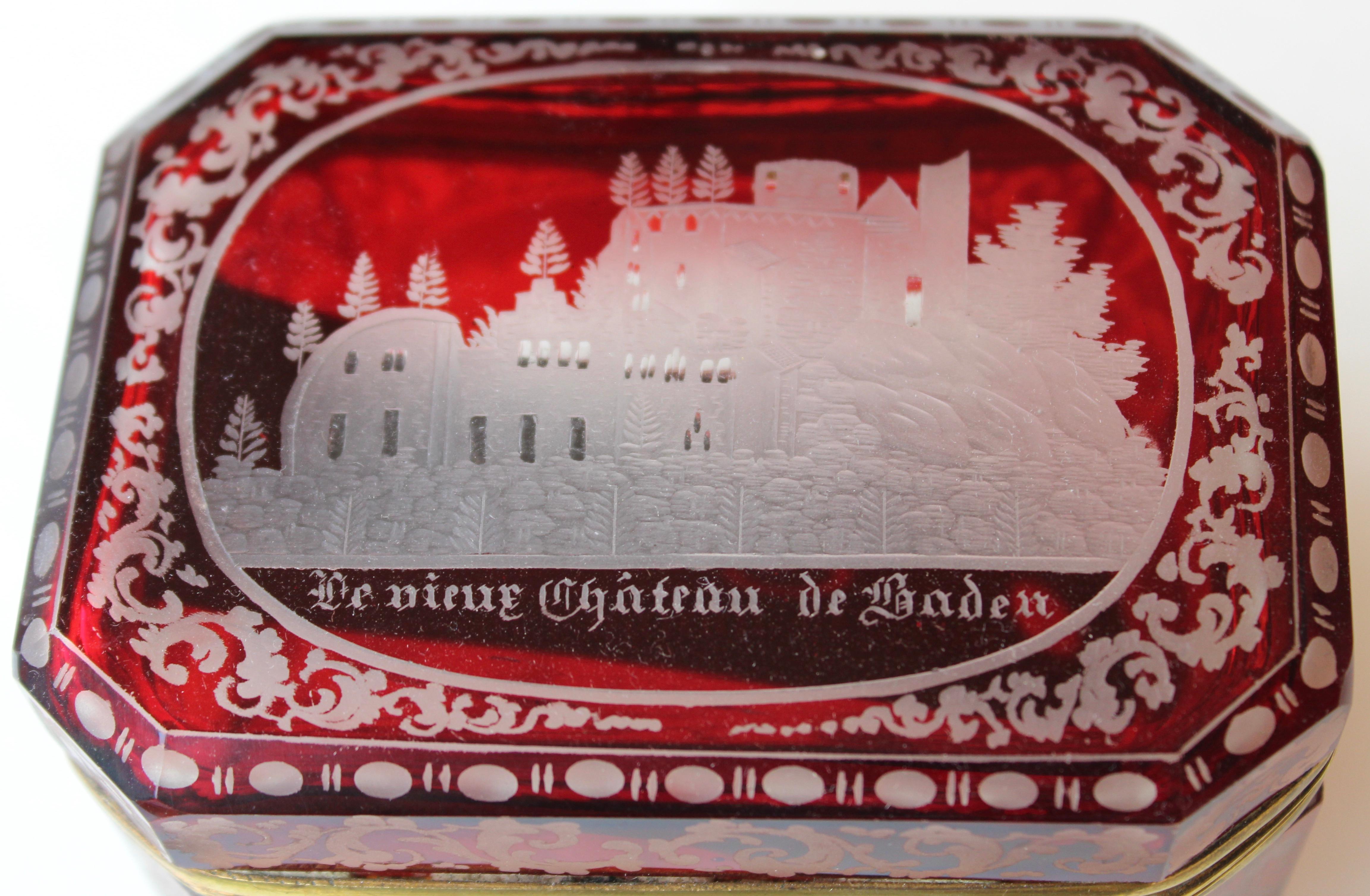 Late 19th Century Bohemian Flash Cut Ruby Glass Souvenir Box, circa 1880 For Sale