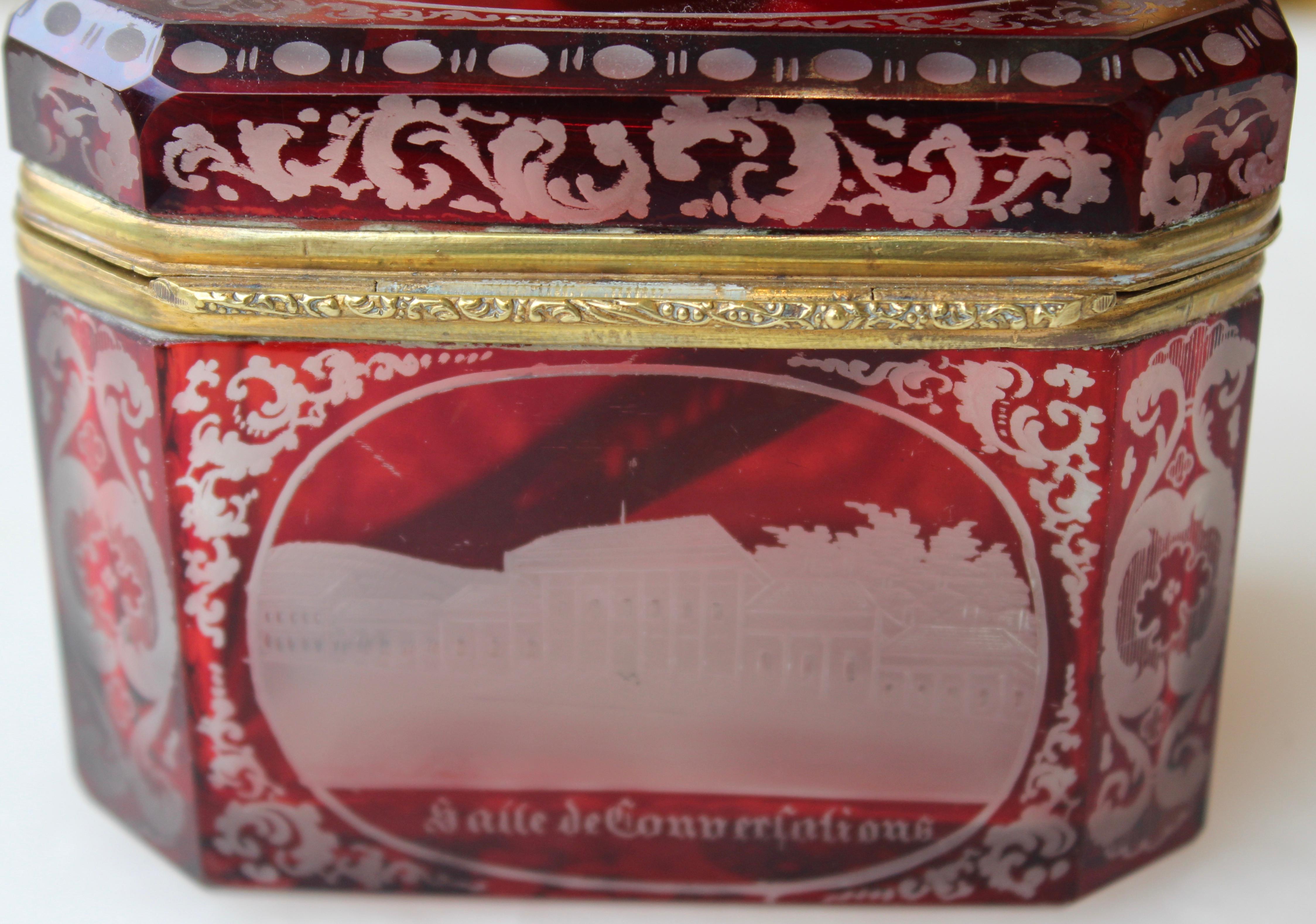 Bohemian Flash Cut Ruby Glass Souvenir Box, circa 1880 For Sale 1