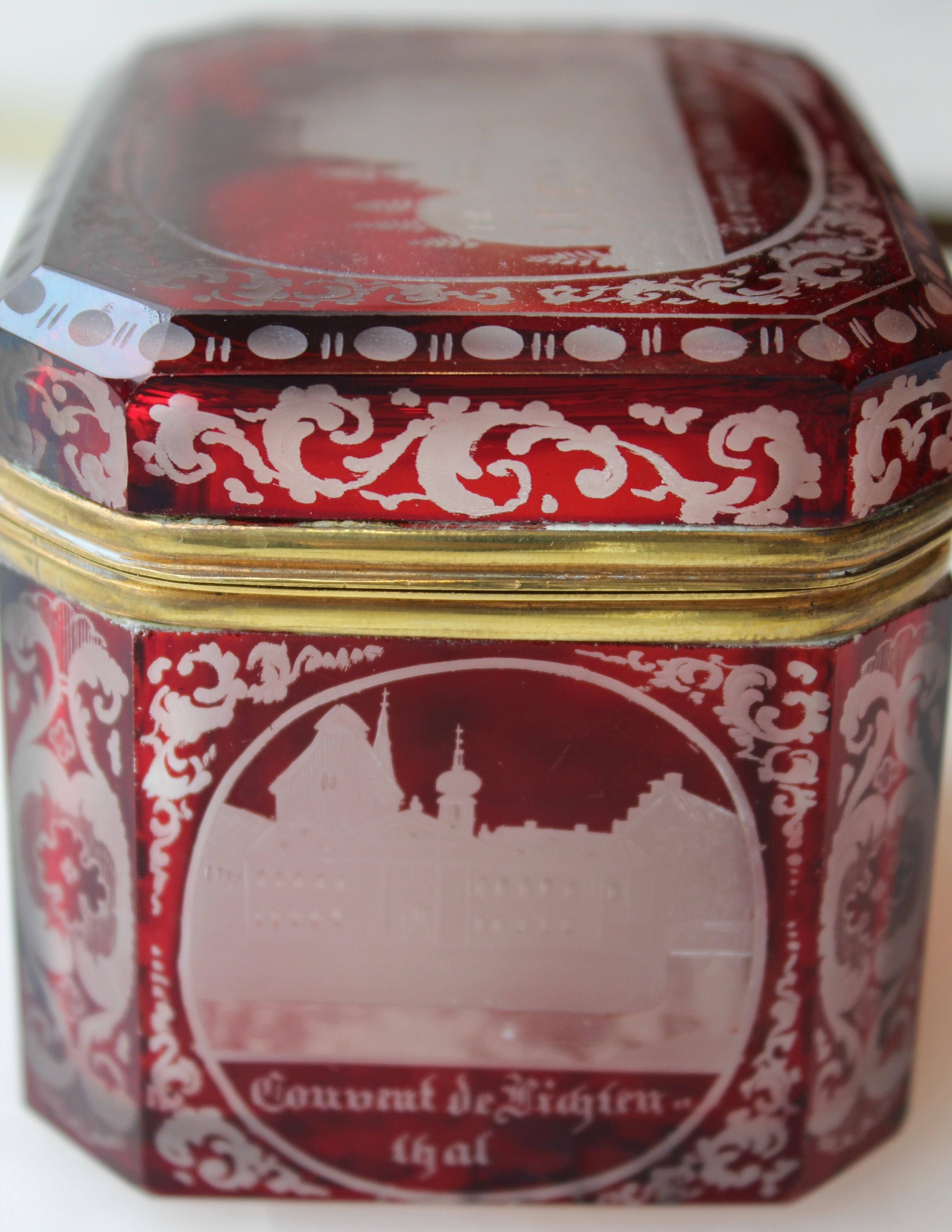 Bohemian Flash Cut Ruby Glass Souvenir Box, circa 1880 For Sale 2