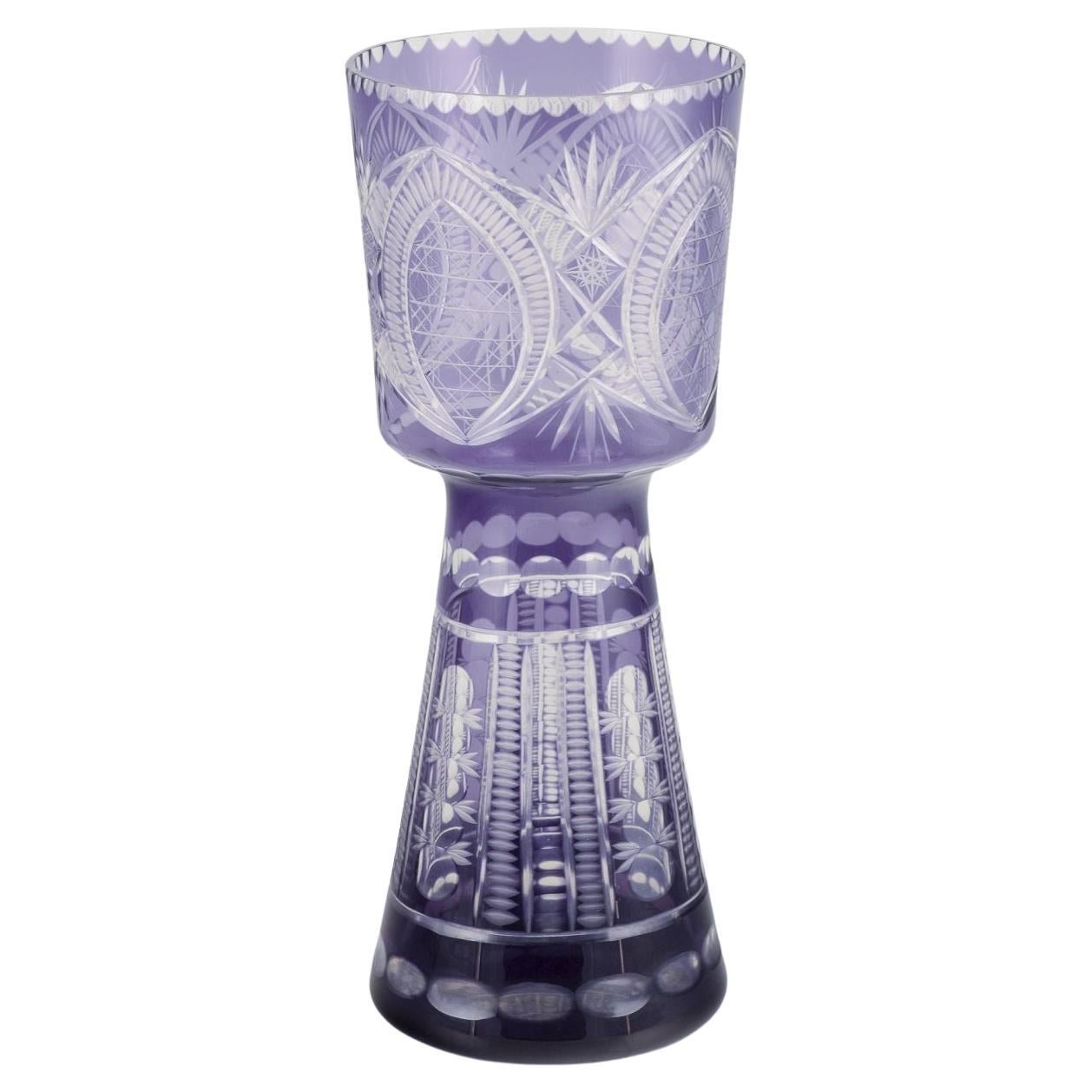 Bohemian floor vase in lilac and clear crystal glass. 1930s/40s