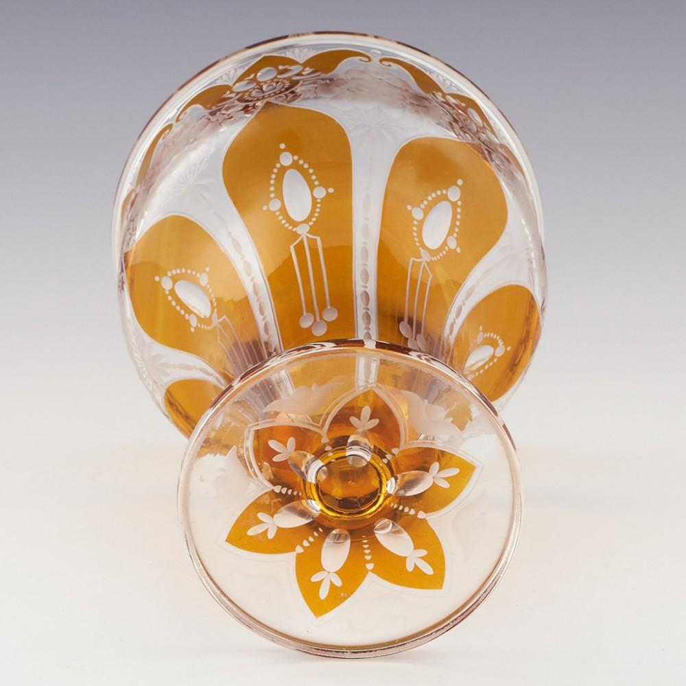 Glass Bohemian Footed Vase-Amber Flashed over Clear-Haida-Steinschönau-Oertel, c1910 For Sale