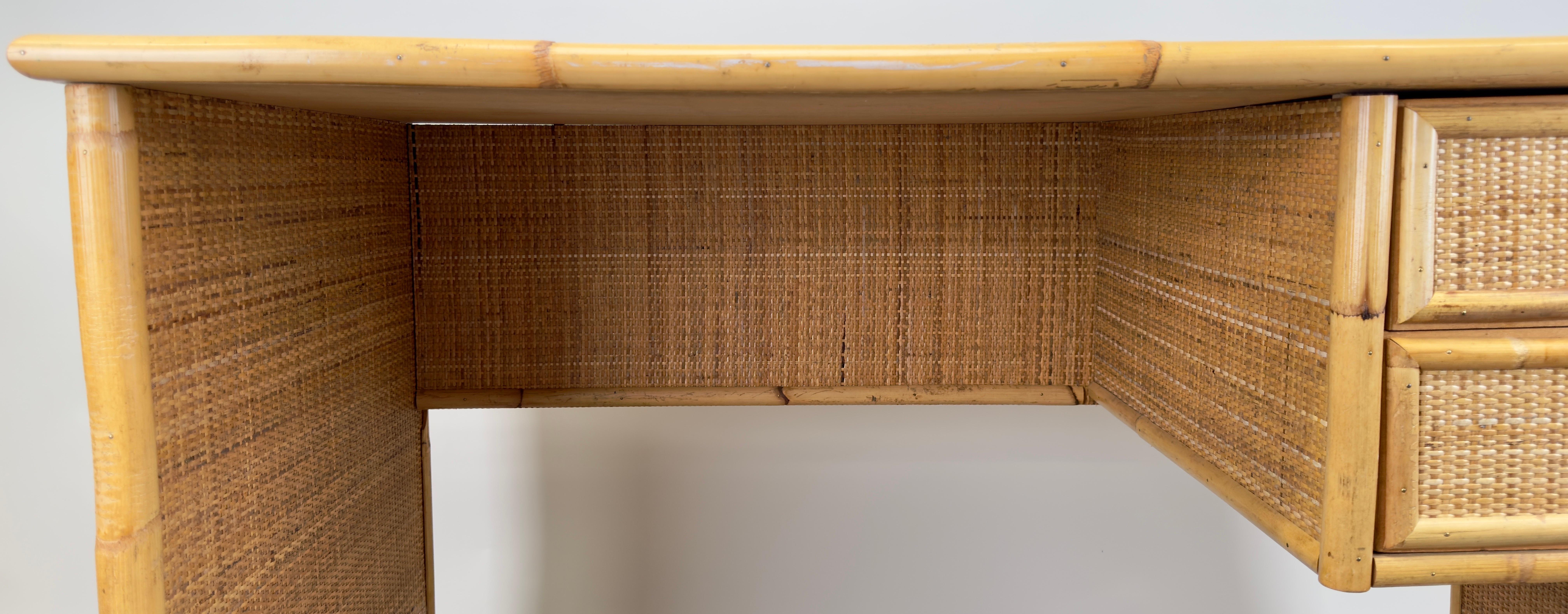 XX secolo Scrivania in rattan e bambù in stile Costa Azzurra di Dal Vera in vendita