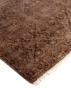 Bohemian Gabbeh Hand Knotted Floral Wool Brown Area Rug 8' 2" x 10' 4"