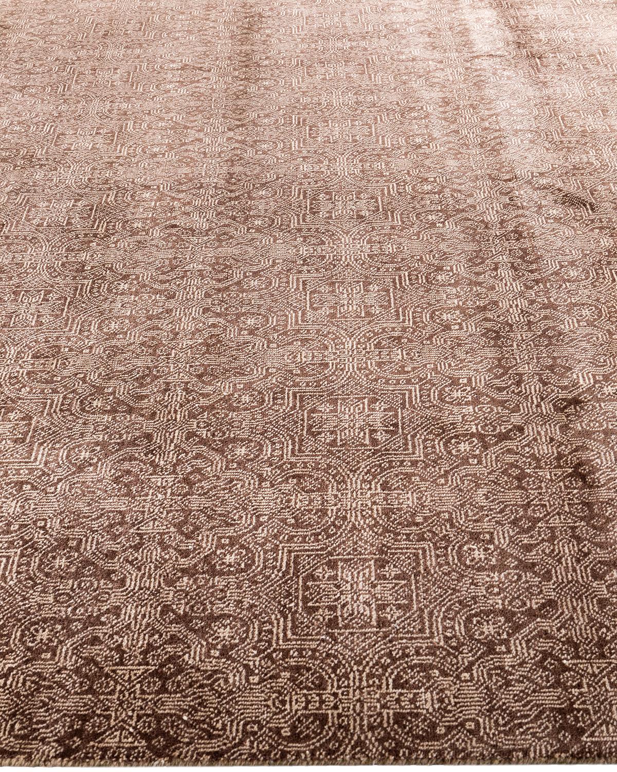 Annodato a mano Tappeto Bohemian Gabbeh in lana marrone annodato a mano con motivi floreali 8' 2