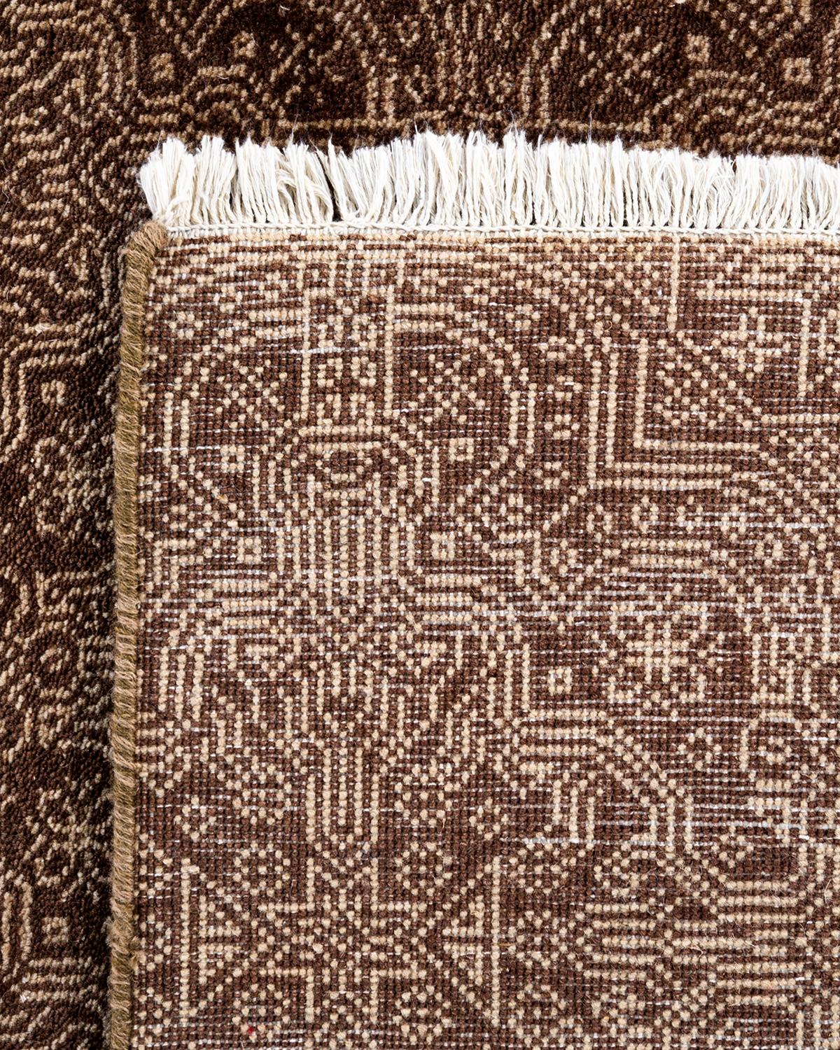 Tappeto Bohemian Gabbeh in lana marrone annodato a mano con motivi floreali 8' 2
