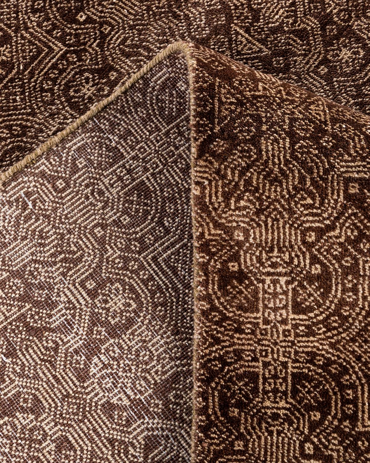 XXI secolo e contemporaneo Tappeto Bohemian Gabbeh in lana marrone annodato a mano con motivi floreali 8' 2