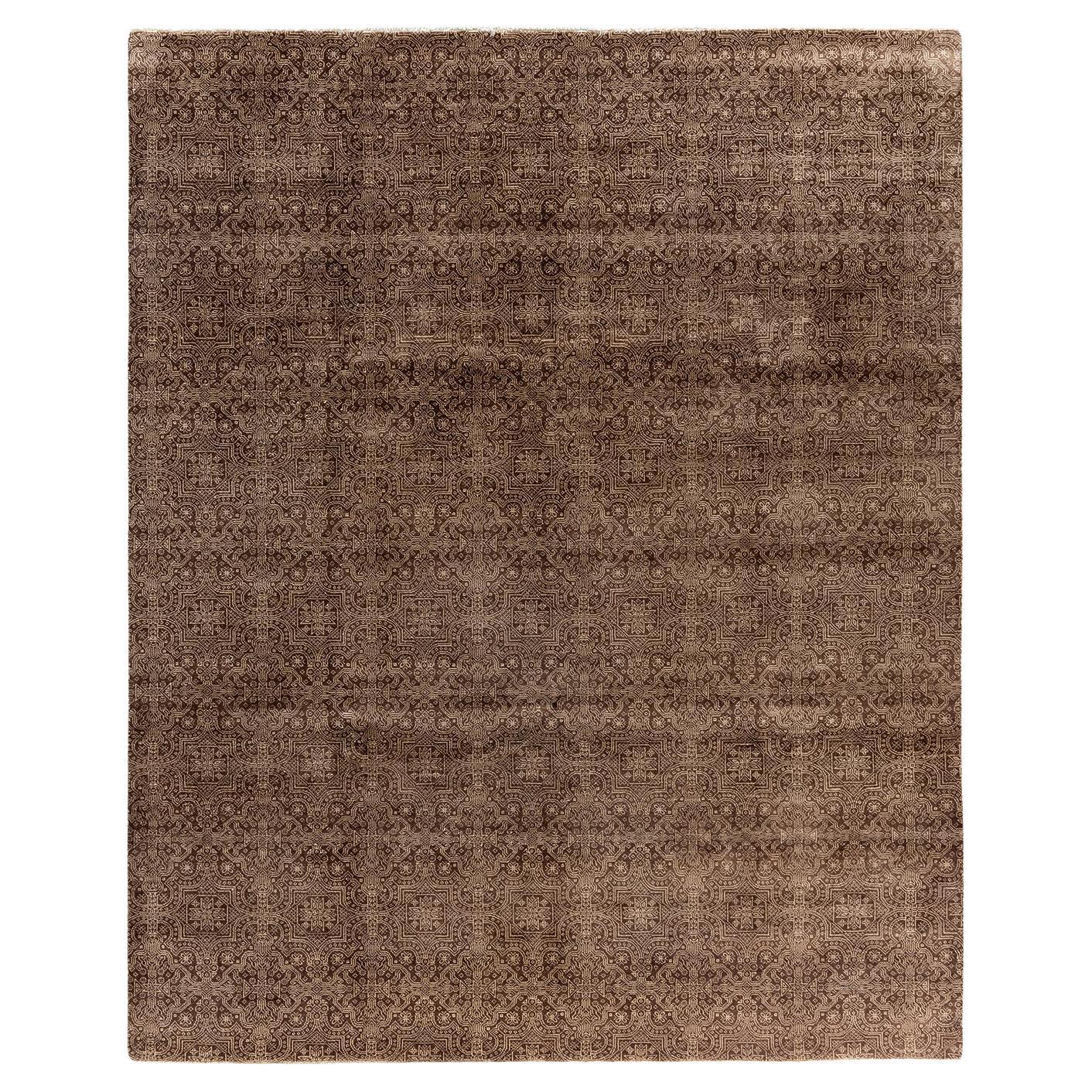 Tappeto Bohemian Gabbeh in lana marrone annodato a mano con motivi floreali 8' 2" x 10' 4" in vendita
