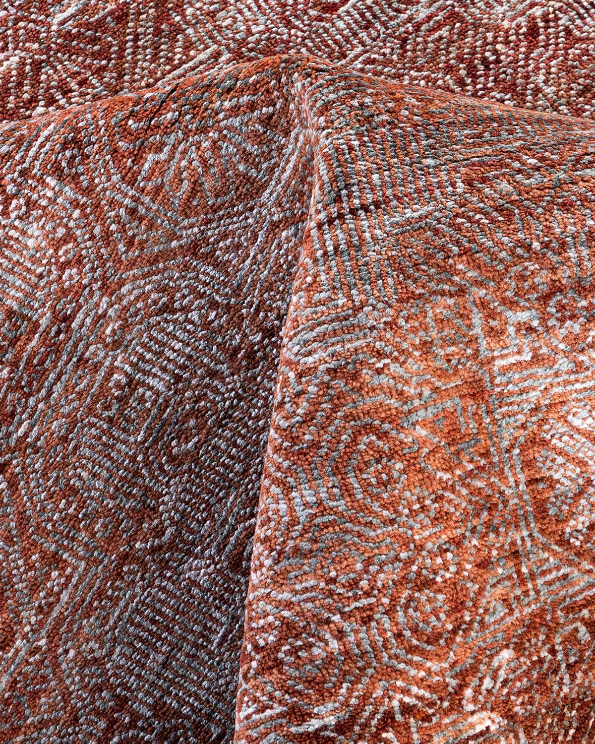 Lana Tappeto Bohemian Gabbeh in lana grigio floreale annodato a mano 9' 0
