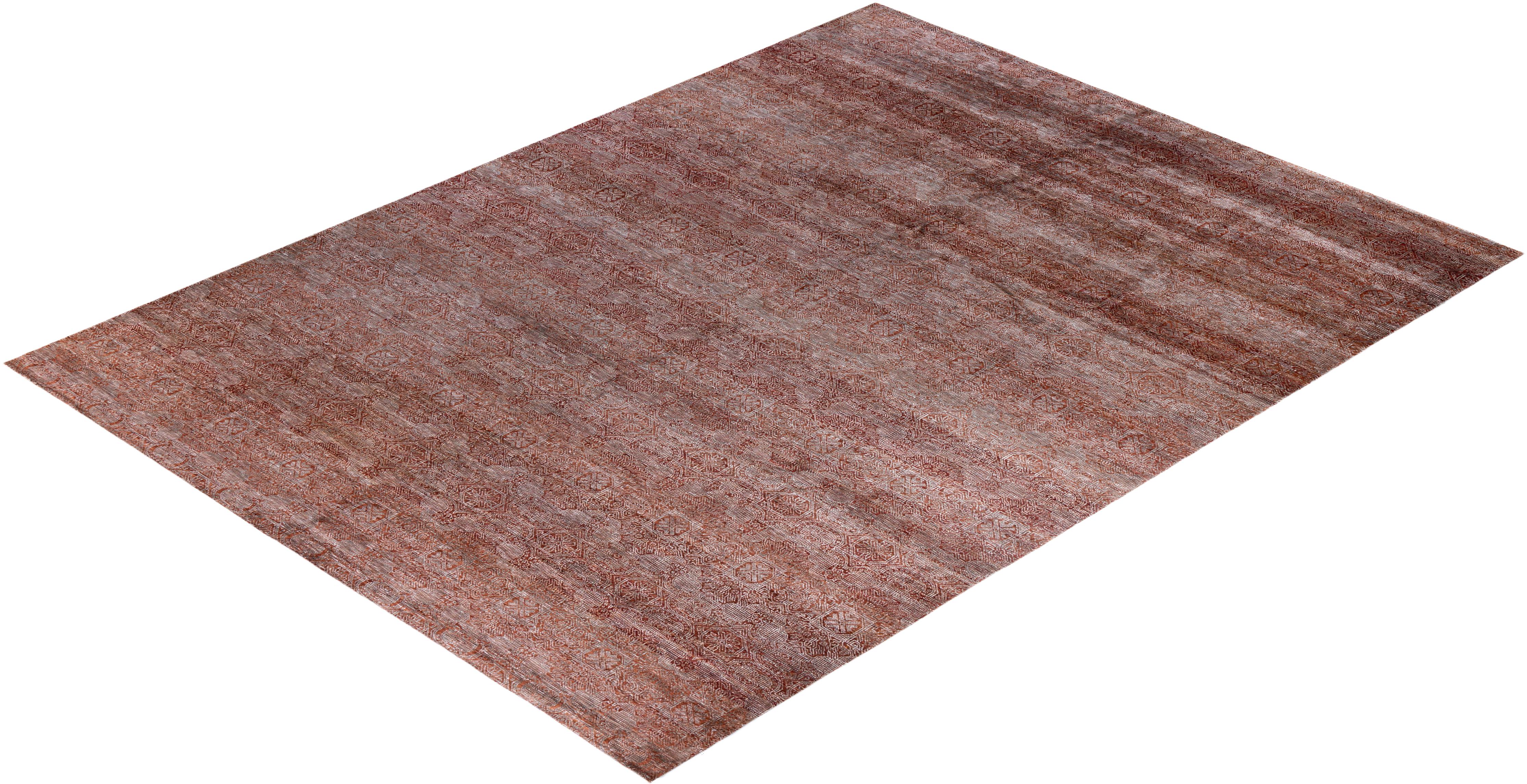 Tappeto Bohemian Gabbeh in lana grigio floreale annodato a mano 9' 0