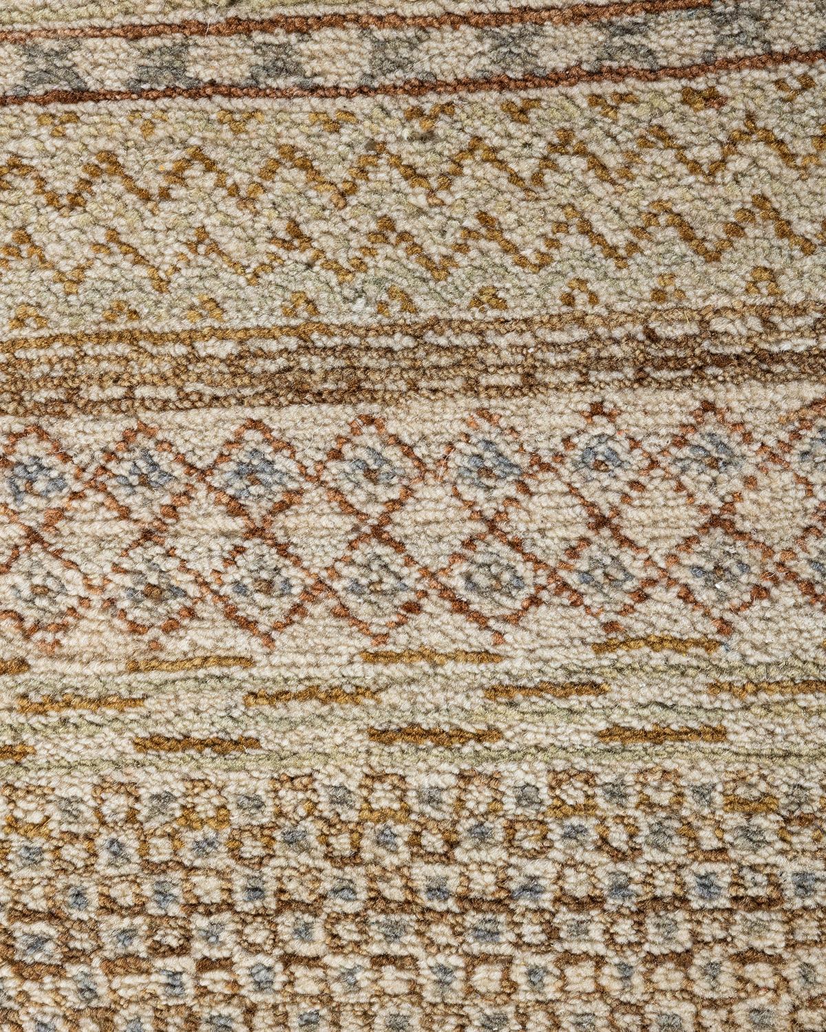 Indiano Tappeto di lana beige geometrico annodato a mano Bohemian Gabbeh 9' 3
