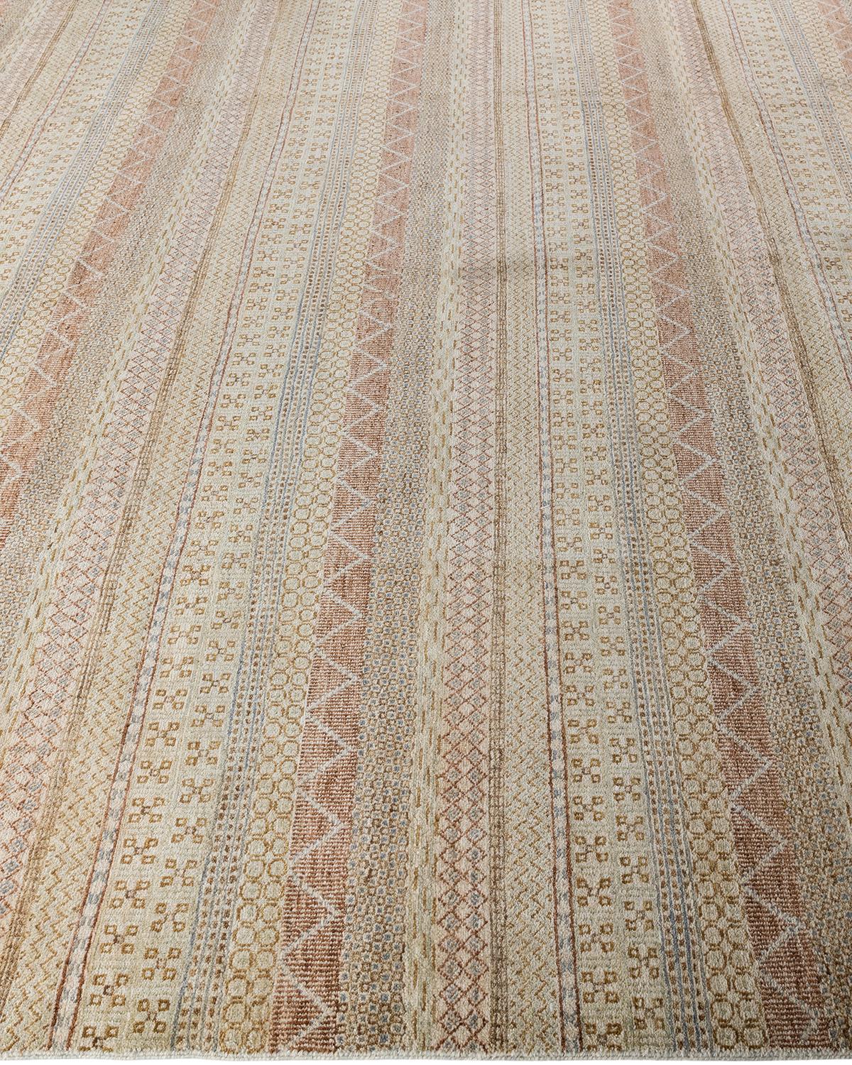 Annodato a mano Tappeto di lana beige geometrico annodato a mano Bohemian Gabbeh 9' 3