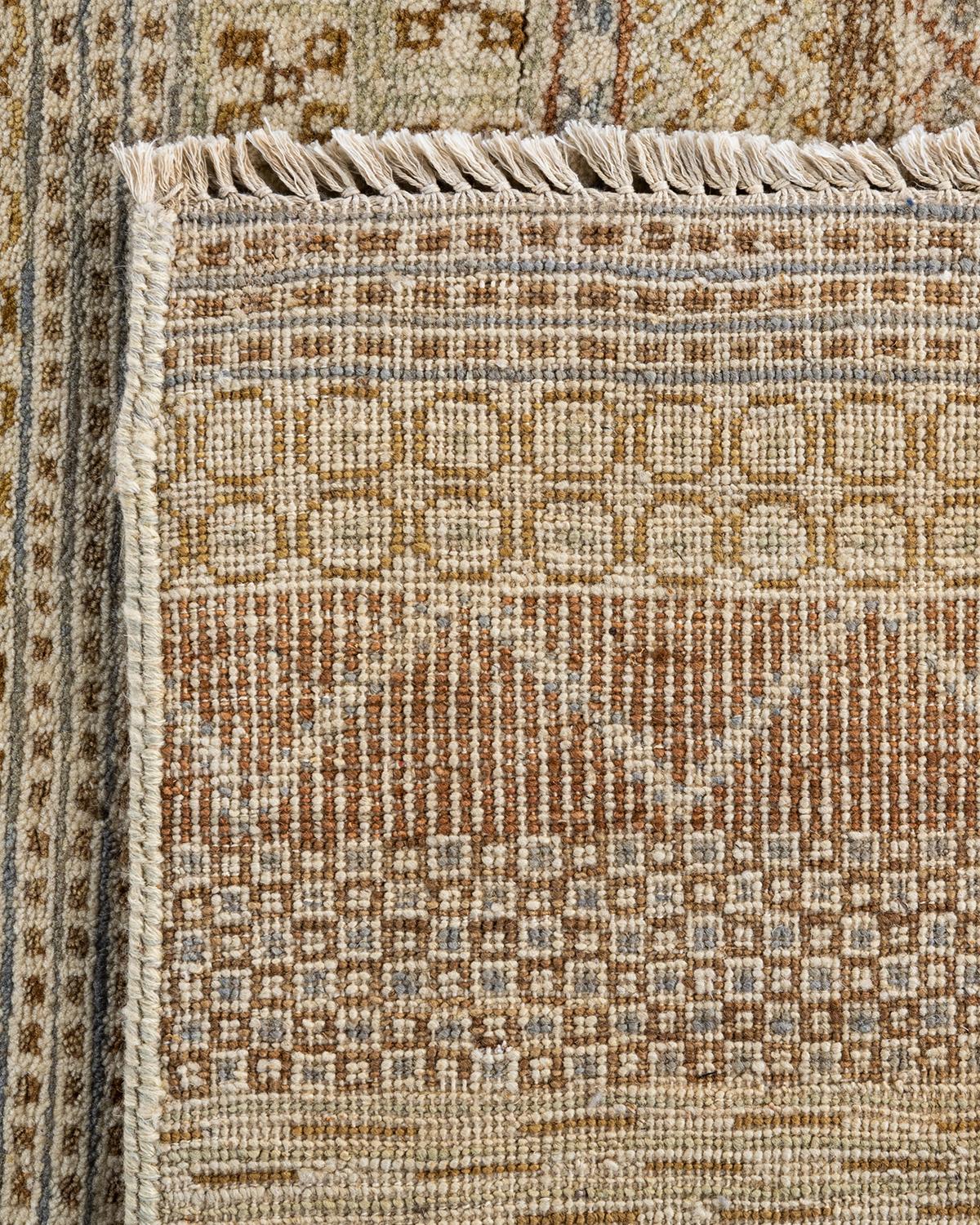 Tappeto di lana beige geometrico annodato a mano Bohemian Gabbeh 9' 3