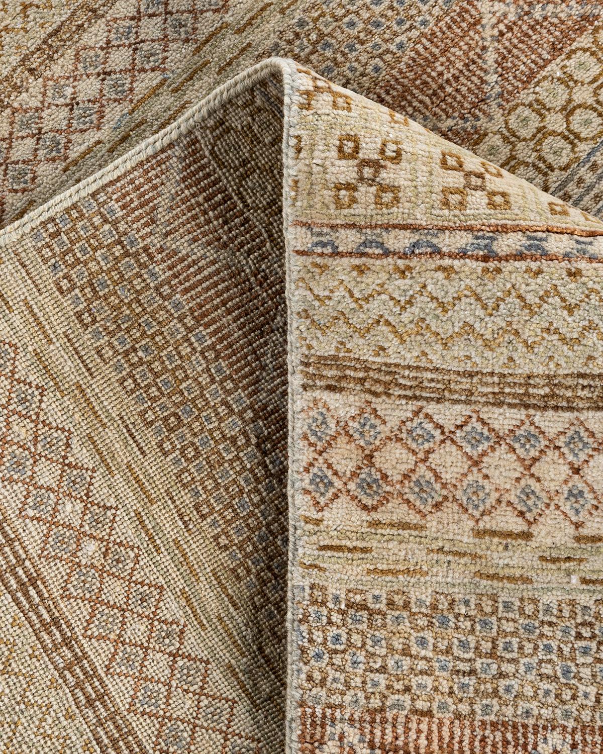 XXI secolo e contemporaneo Tappeto di lana beige geometrico annodato a mano Bohemian Gabbeh 9' 3