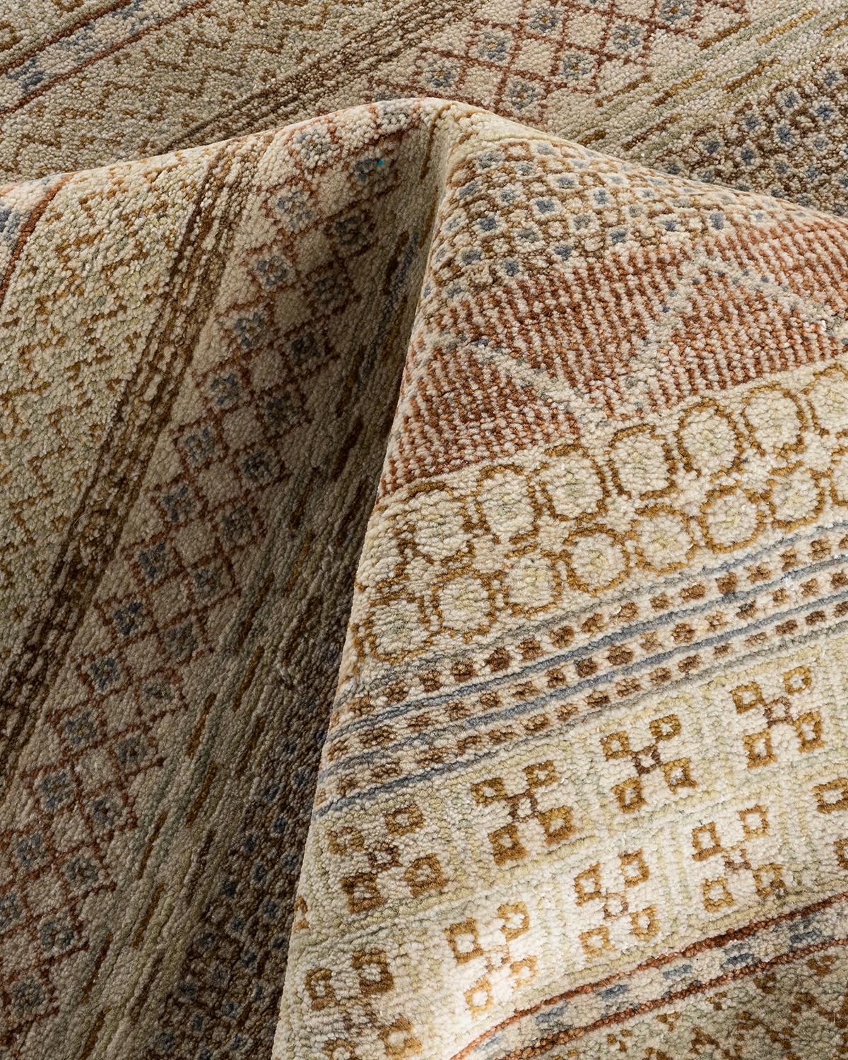 Lana Tappeto di lana beige geometrico annodato a mano Bohemian Gabbeh 9' 3