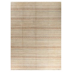 Bohemian Gabbeh Handgeknüpfter geometrischer Teppich aus Wolle in Beige 9' 3" x 12' 3"
