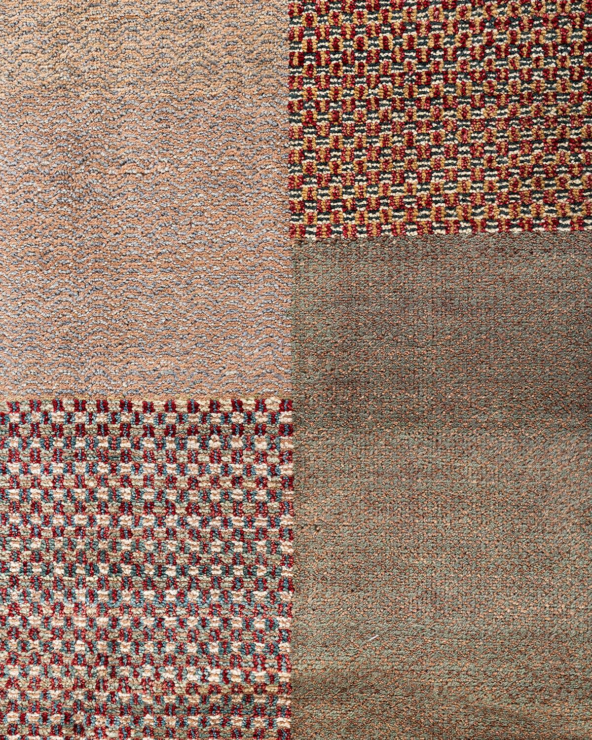 Bohemian Gabbeh Handgeknüpfter geometrischer Wollteppich in Grün 9' 1