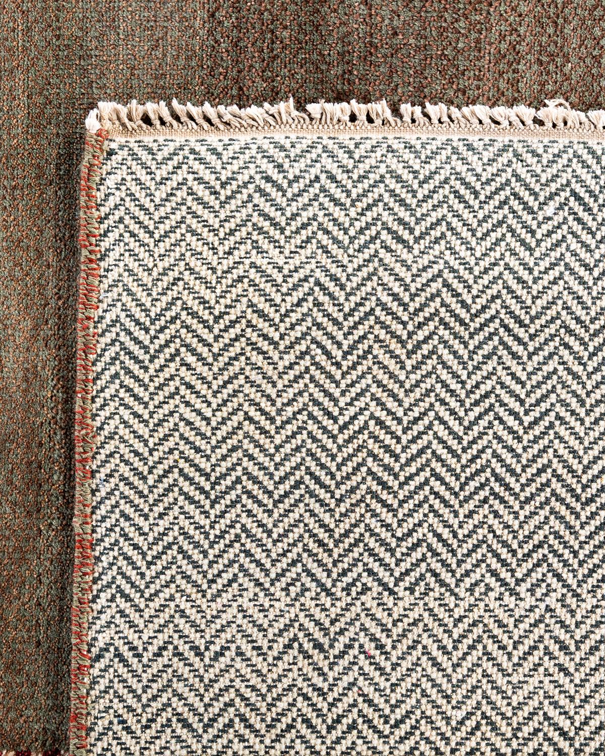 Bohemian Gabbeh Handgeknüpfter geometrischer Wollteppich in Grün 9' 1