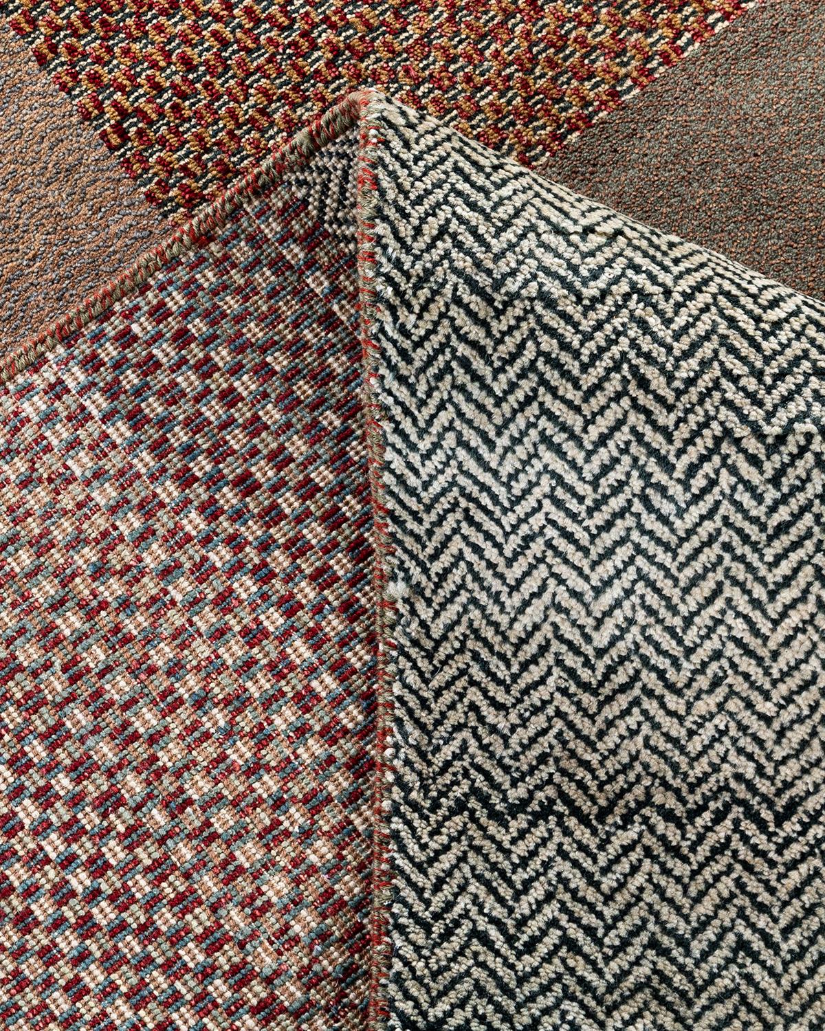 Bohemian Gabbeh Handgeknüpfter geometrischer Wollteppich in Grün 9' 1