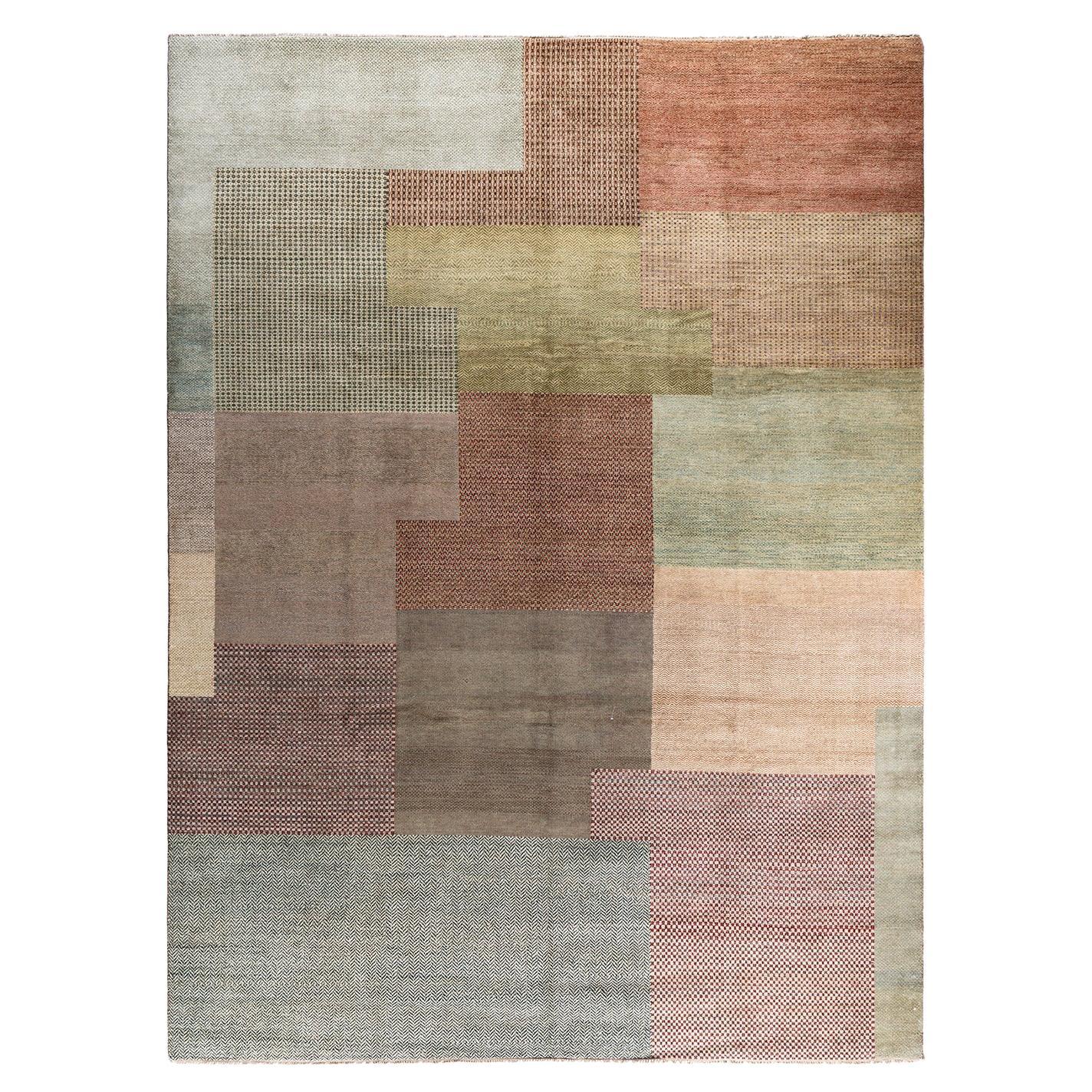 Bohemian Gabbeh Handgeknüpfter geometrischer Wollteppich in Grün 9' 1" x 12' 4" im Angebot