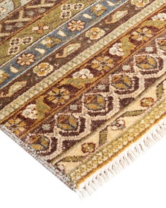 Bohemian Gabbeh Hand Knotted Geometric Wool Ivory Area Rug 8' 1" x 10' 1"