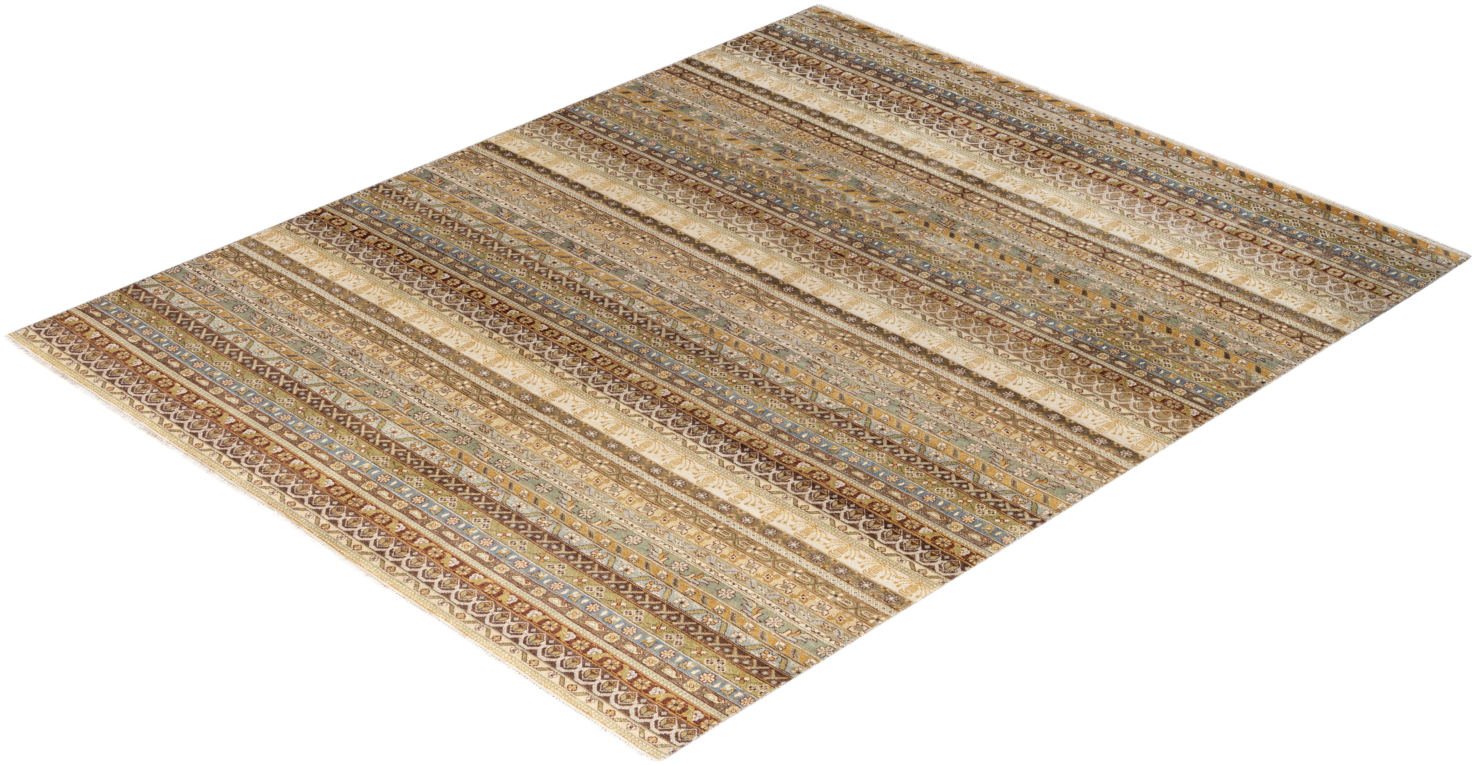 Bohemian Gabbeh Tappeto Geometrico in Lana Avorio annodato a mano 8' 1