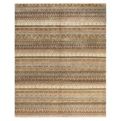Bohemian Gabbeh Handgeknüpfter geometrischer elfenbeinfarbener Wollteppich 8' 1" x 10' 1"