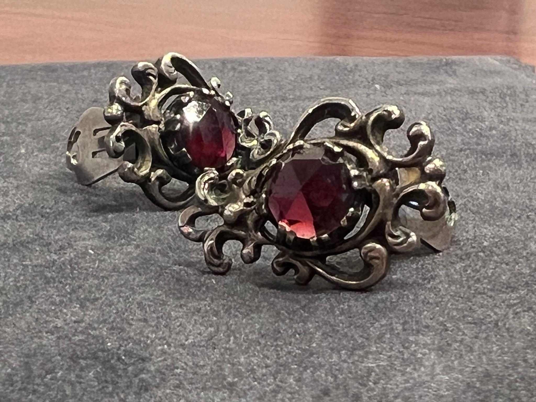 Women's Bohemian Garnet & 925 Sterling Silver Retro Clips / Clip on Earrings For Sale