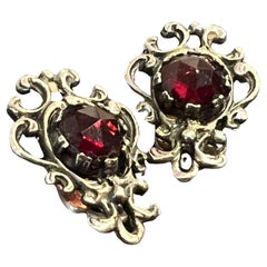 Boucles d'oreilles Bohemian Garnet & 925 Sterling Silver Retro Clips / Clip on Earrings