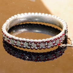 Bohemian Garnet Bangle  1910-20 Tombak Czech Republic Carbuncle Stones