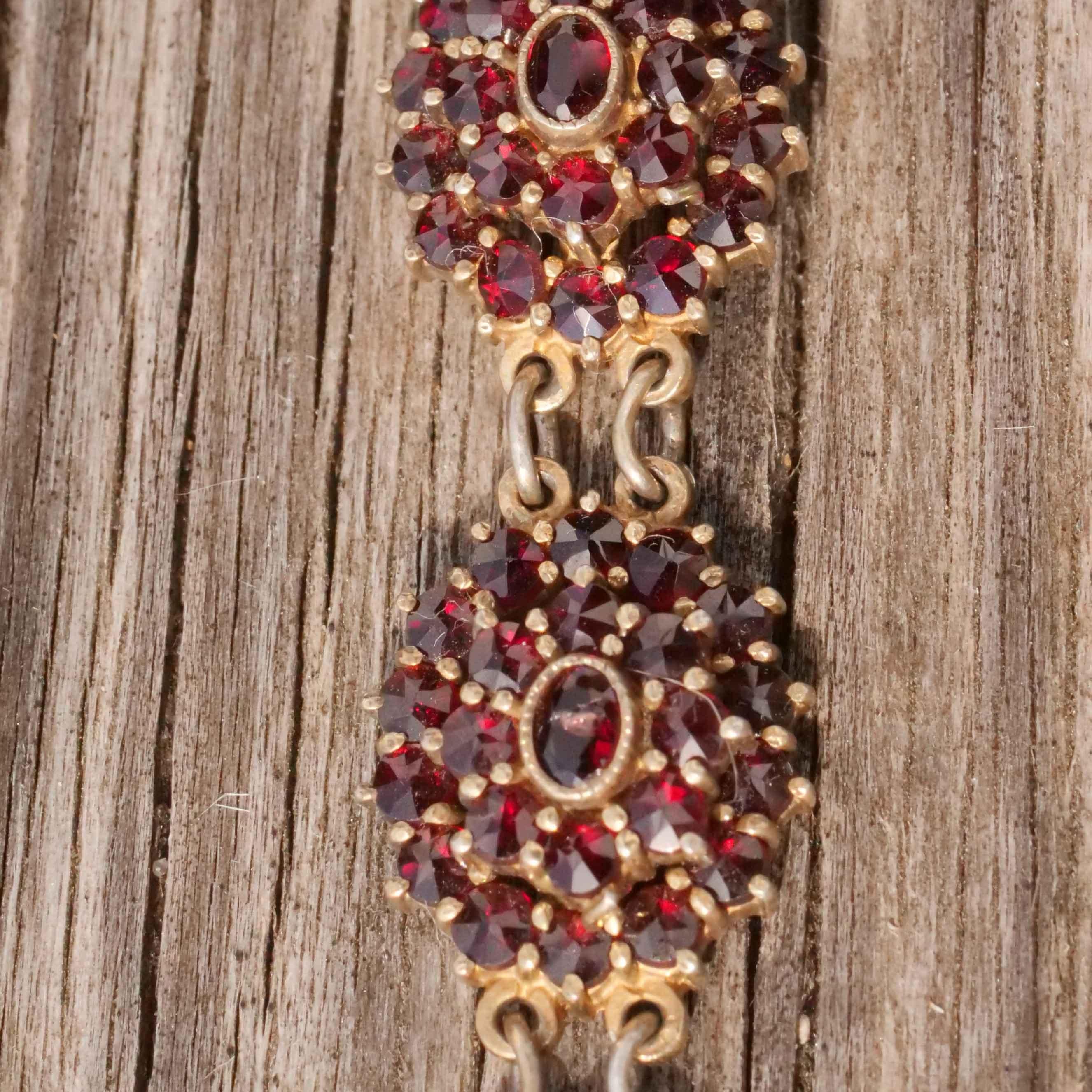 Bohemian Garnet Bracelet 1910-20 Silver 835 Czech Republic Carbuncle Stones For Sale 6