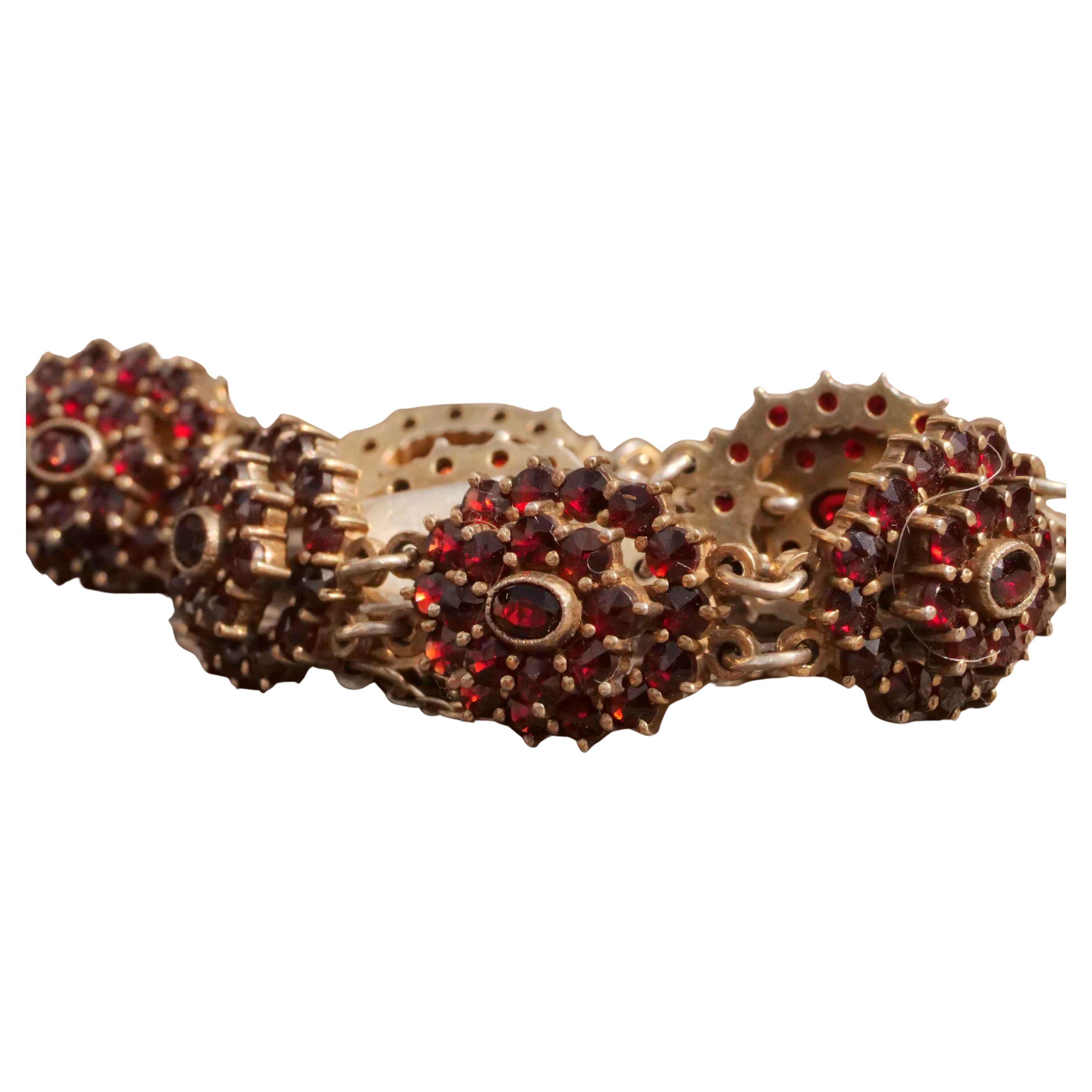 Bohemian Garnet Bracelet 1910-20 Silver 835 Czech Republic Carbuncle Stones