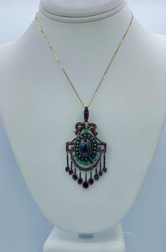 Bohemian Garnet Emerald Ruby Enamel Locket French Belle Epoque Museum Quality